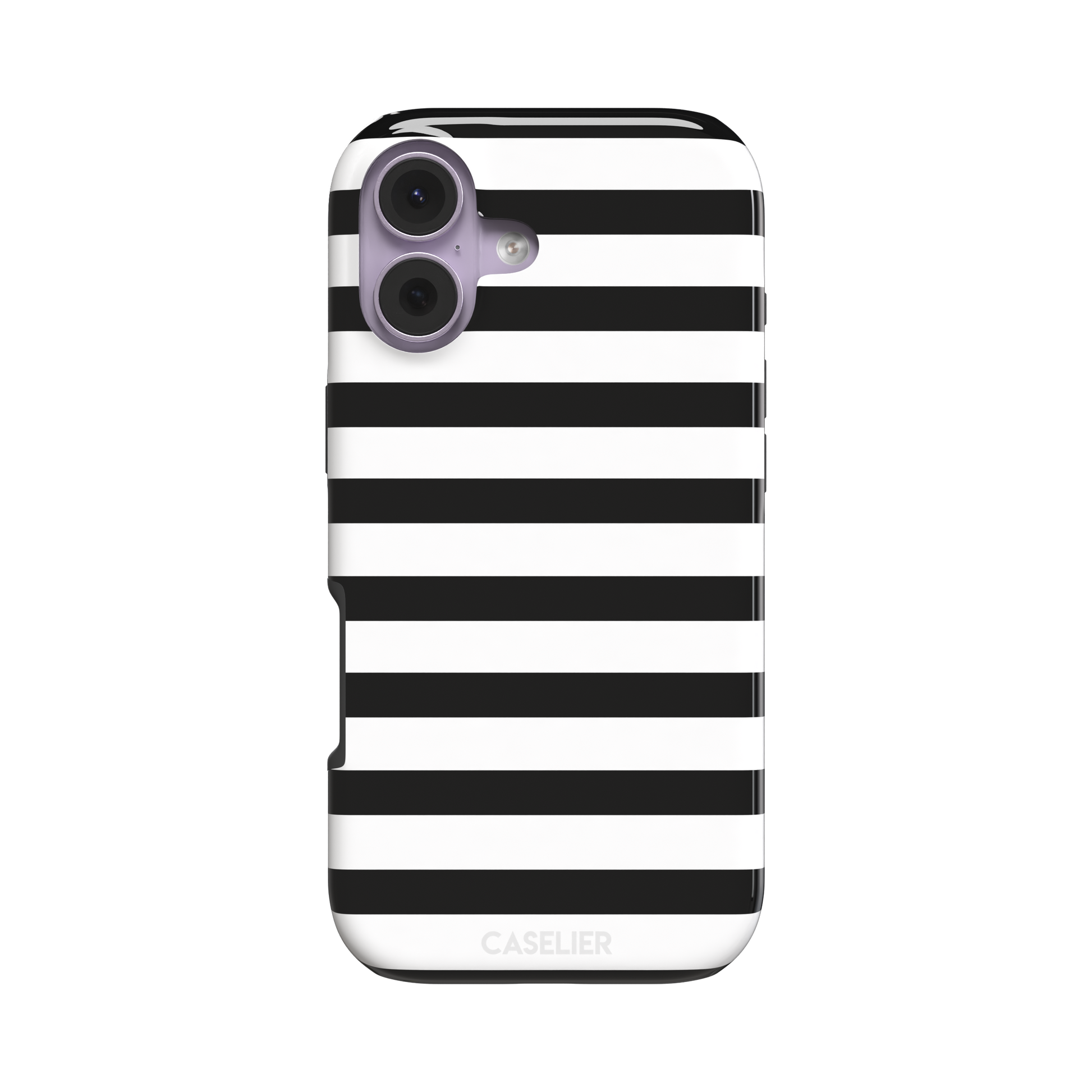 Horizontal Stripes phone case in black and white bold horizontal, phone case by Caselier — tough case, front view