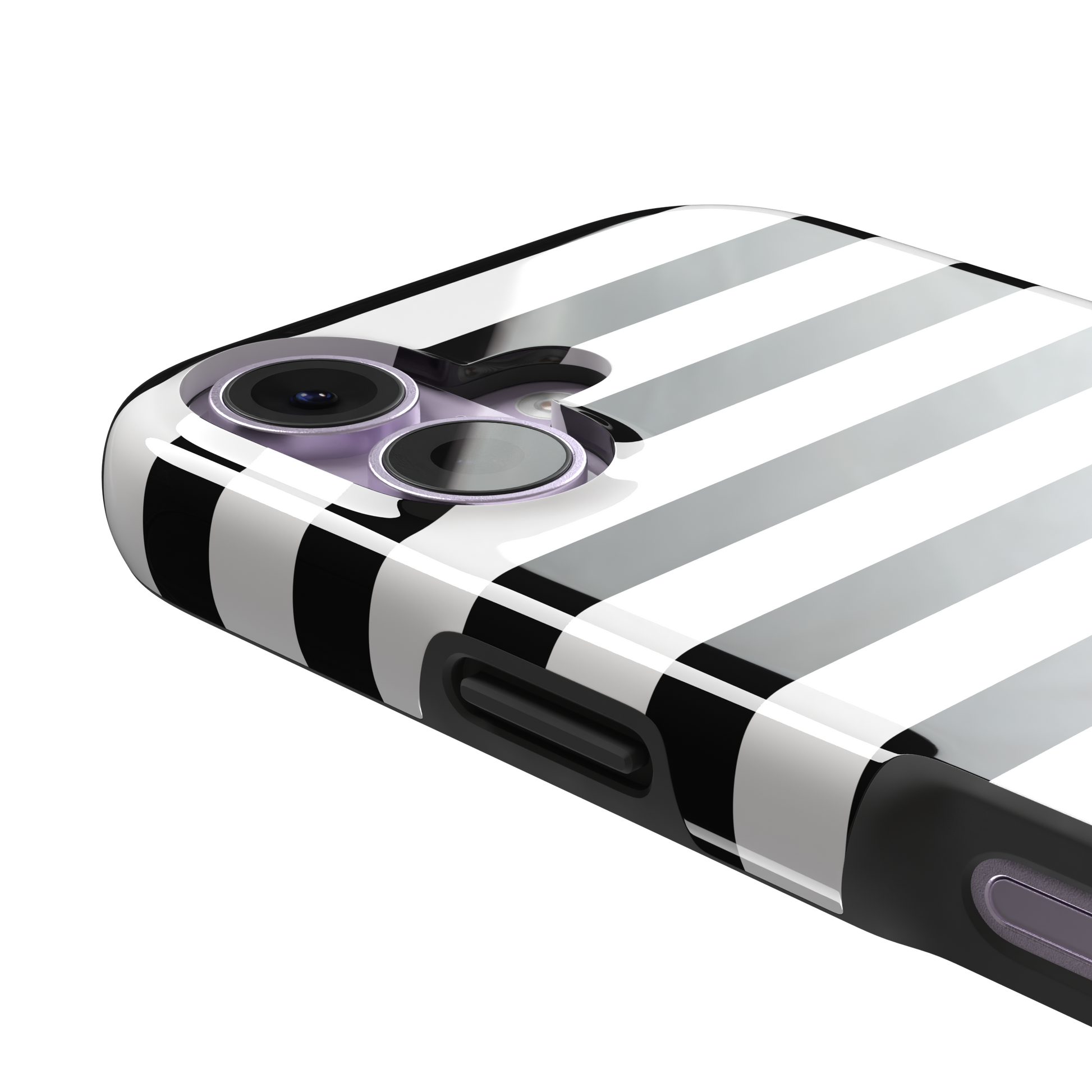 Horizontal Stripes phone case in black and white bold horizontal, phone case by Caselier — tough case, volume buttons detail