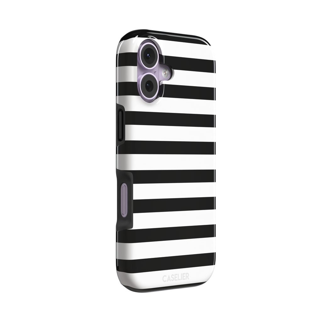Horizontal Stripes phone case in black and white bold horizontal, phone case by Caselier — tough case, left view