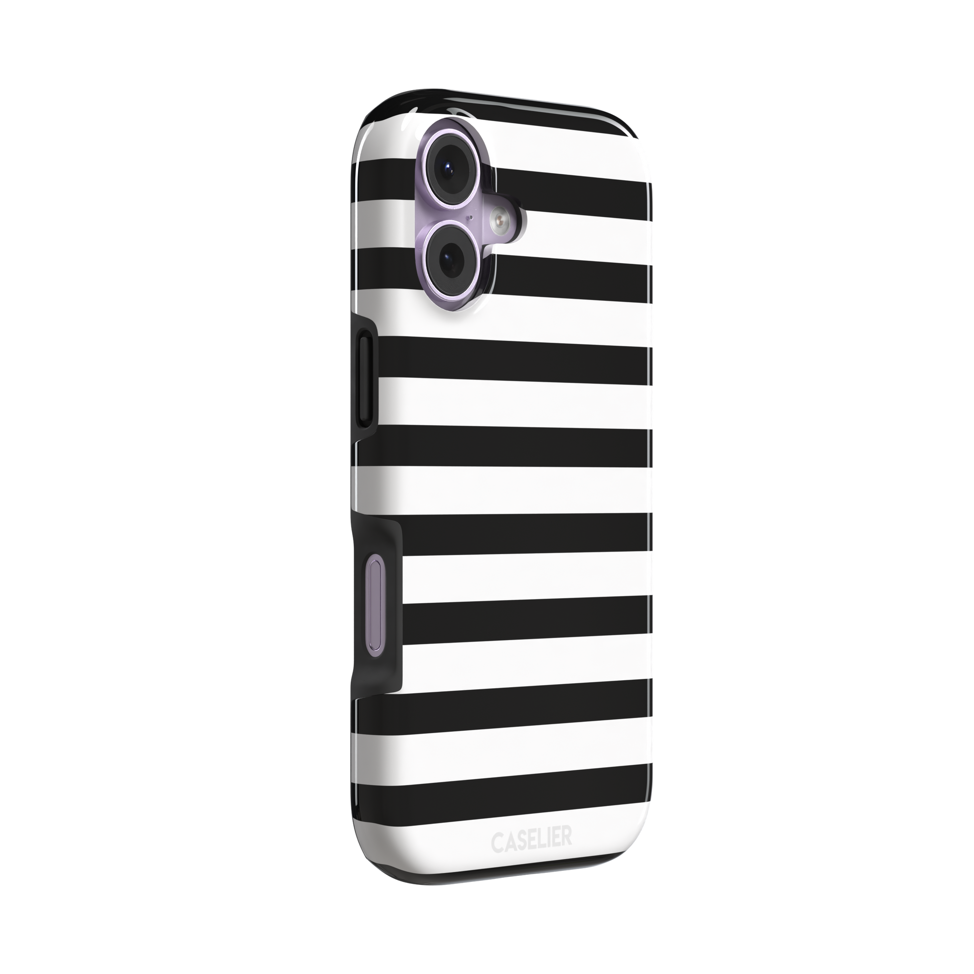 Horizontal Stripes phone case in black and white bold horizontal, phone case by Caselier — tough case, left view