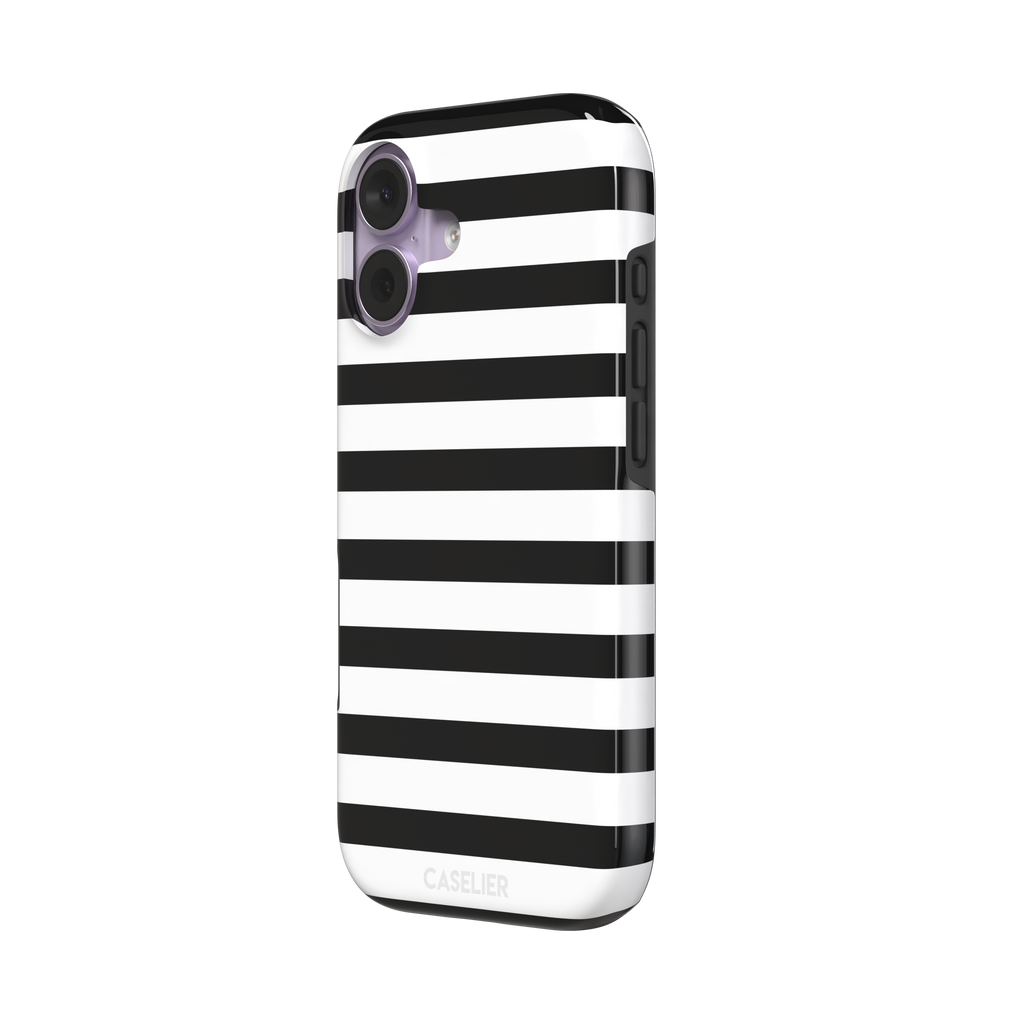 Horizontal Stripes phone case in black and white bold horizontal, phone case by Caselier — tough case, right view