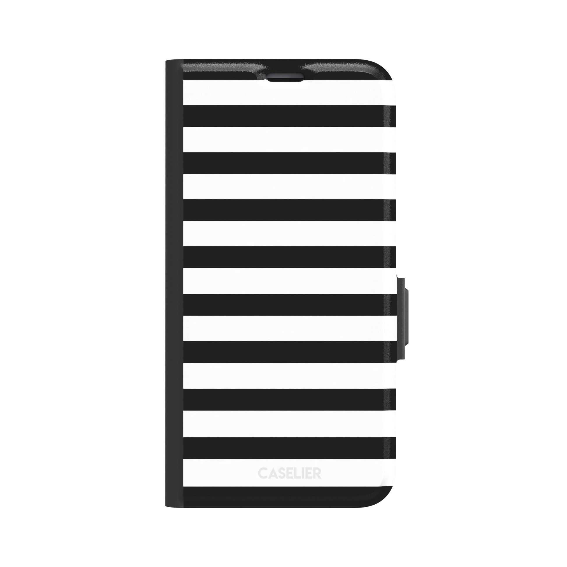 Horizontal Stripes phone case in black and white bold horizontal, phone case by Caselier — wallet case, front view
