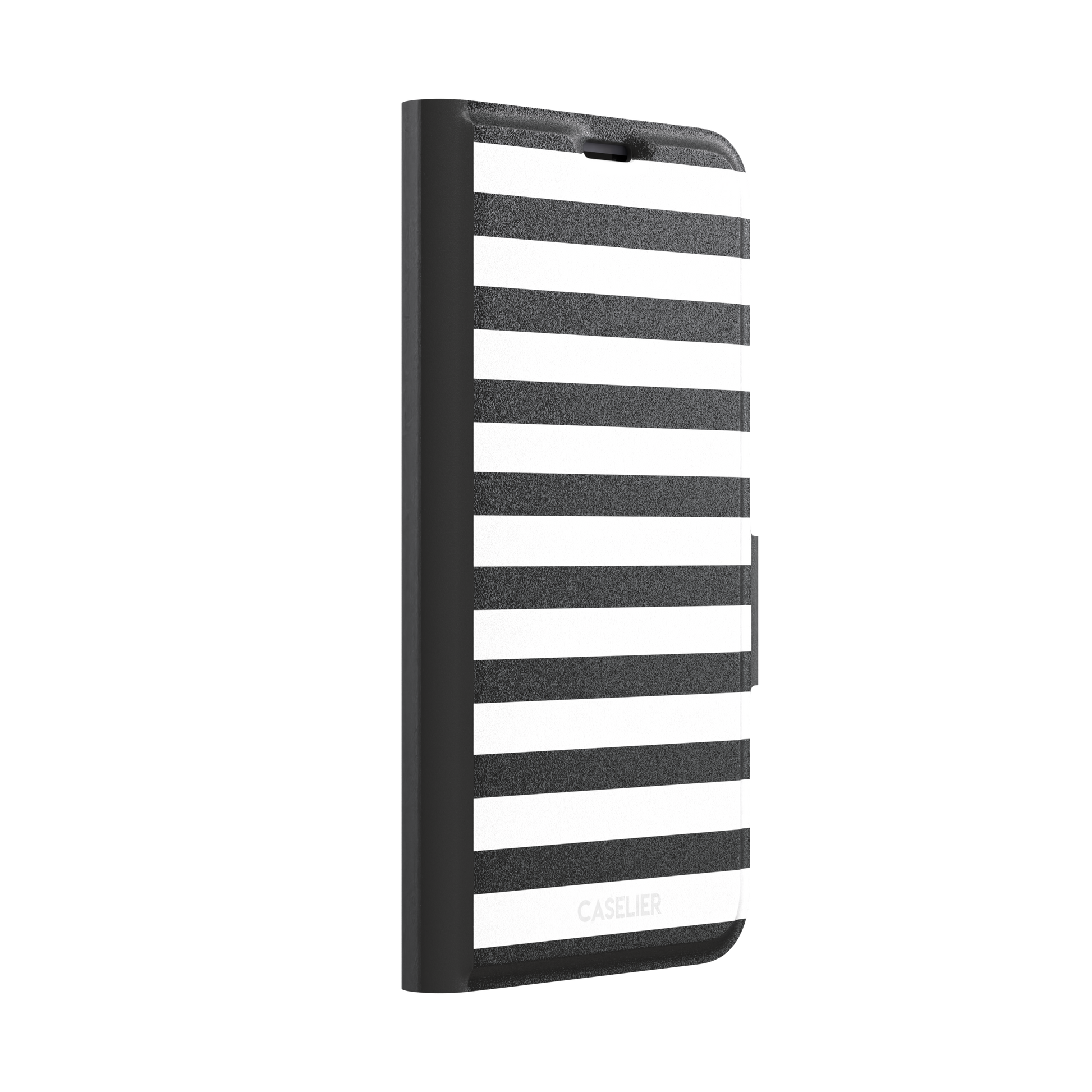 Horizontal Stripes phone case in black and white bold horizontal, phone case by Caselier — wallet case, left view