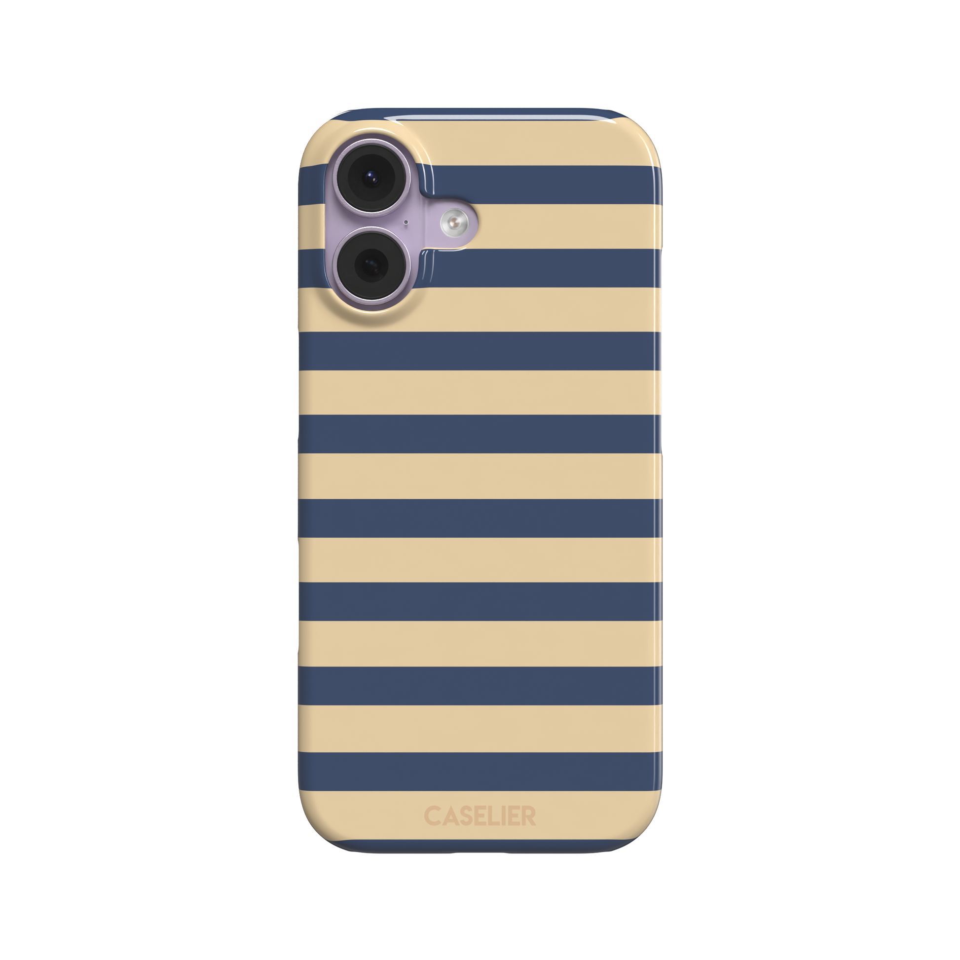 Horizontal Stripes phone case in navy and sand bold horizontal bands, phone case by Caselier — snap case, front view