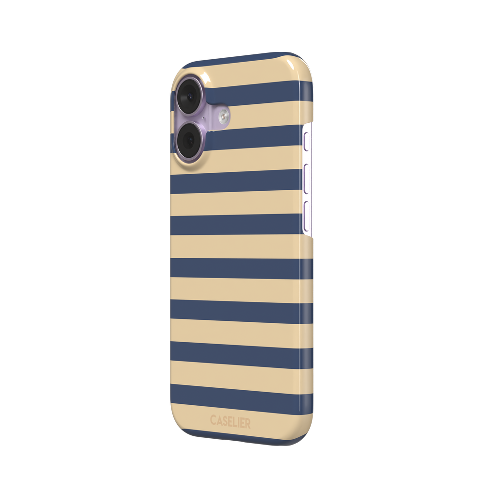 Horizontal Stripes phone case in navy and sand bold horizontal bands, phone case by Caselier — snap case, right view