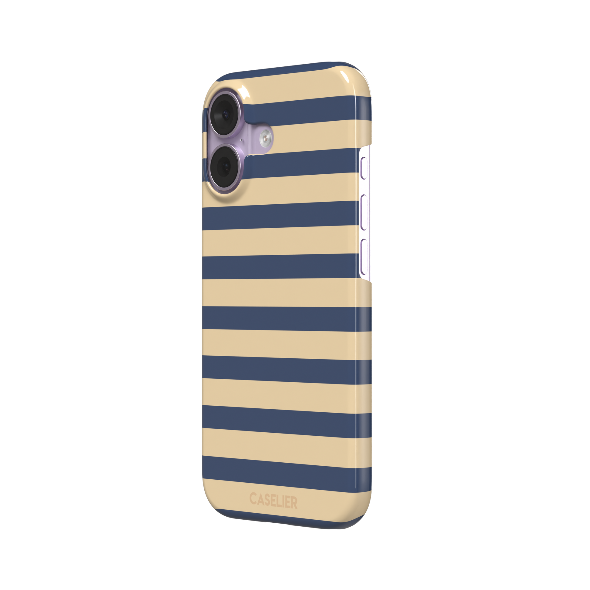 Horizontal Stripes phone case in navy and sand bold horizontal bands, phone case by Caselier — snap case, right view