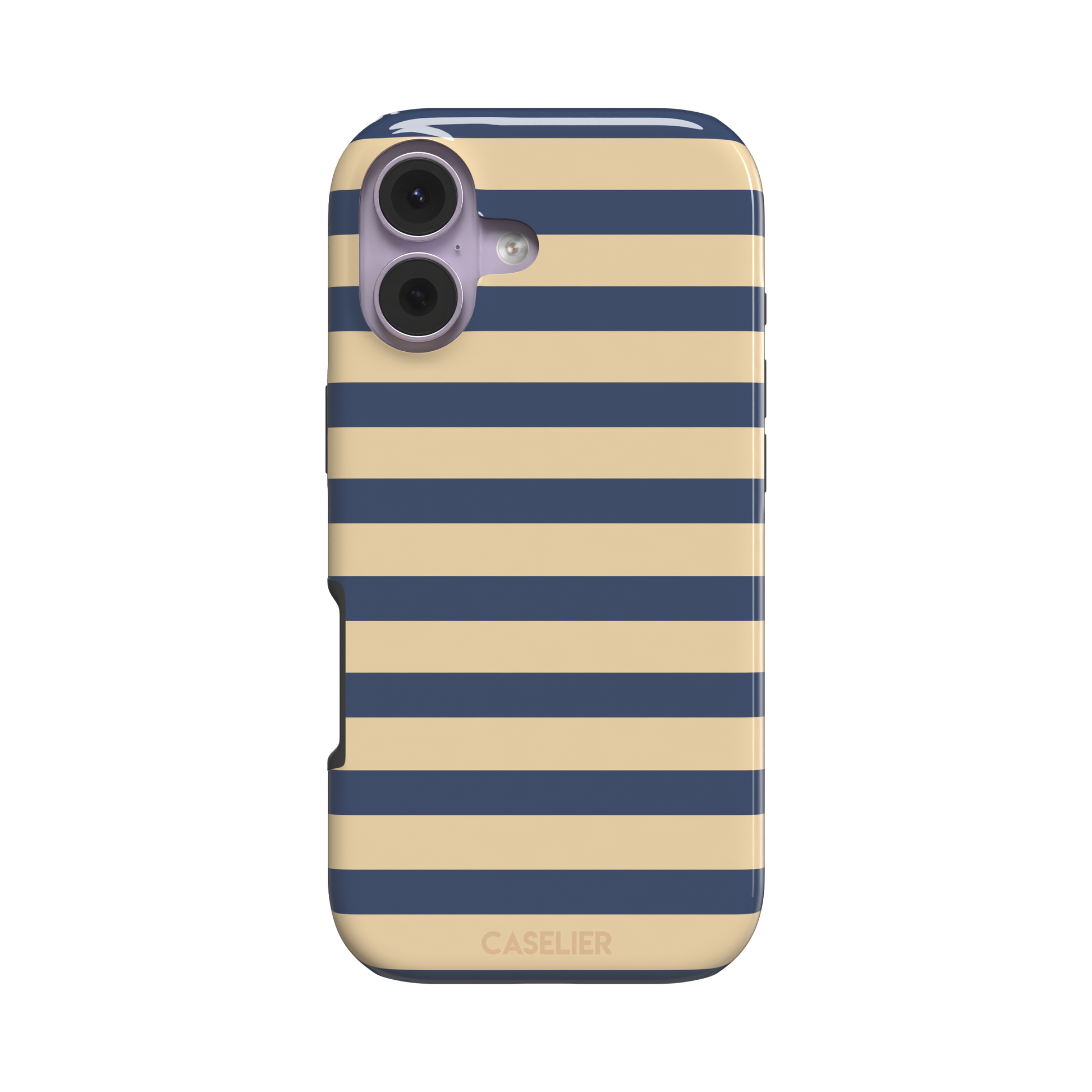 Horizontal Stripes phone case in navy and sand bold horizontal bands, phone case by Caselier — tough case, front view