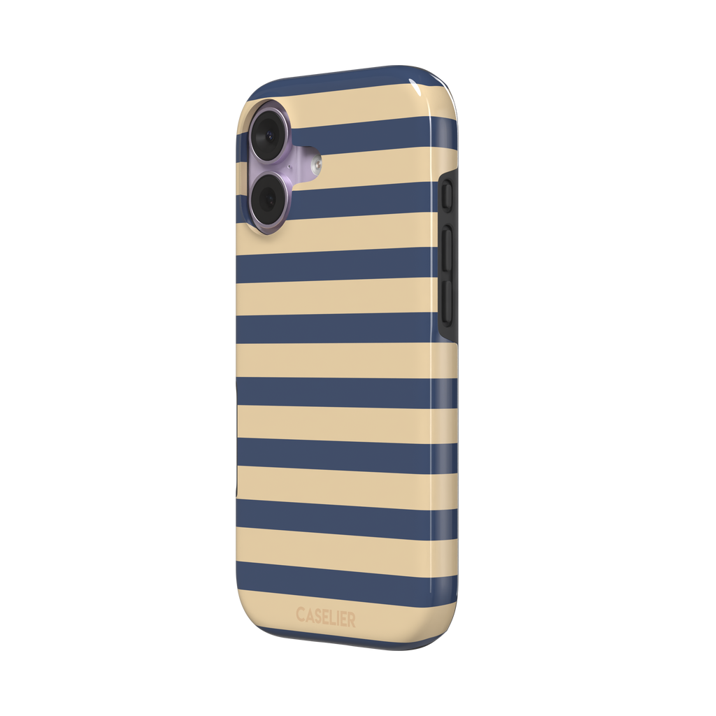 Horizontal Stripes phone case in navy and sand bold horizontal bands, phone case by Caselier — tough case, right view