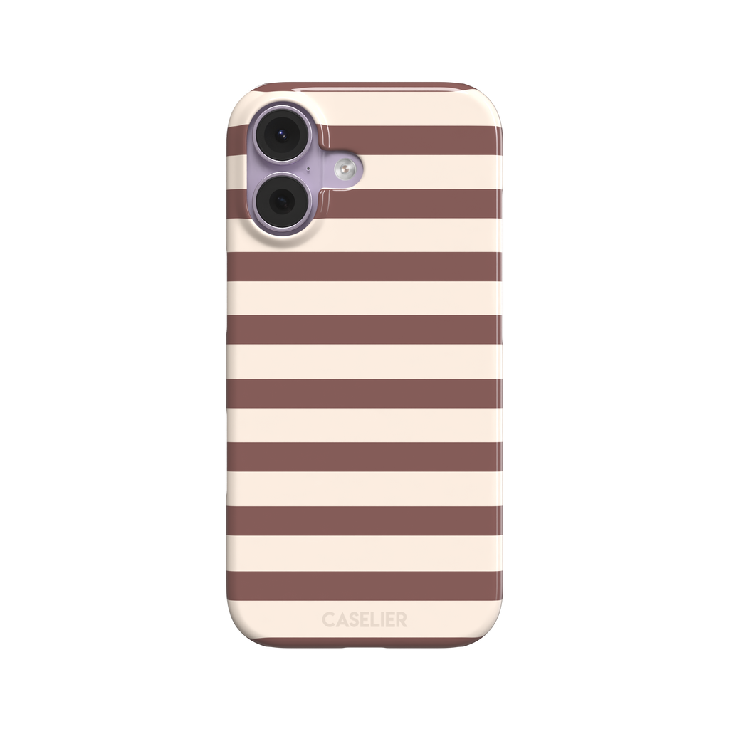 Horizontal Stripes phone case in warm mauve and cream bold horizontal bands, phone case by Caselier — snap case, front view