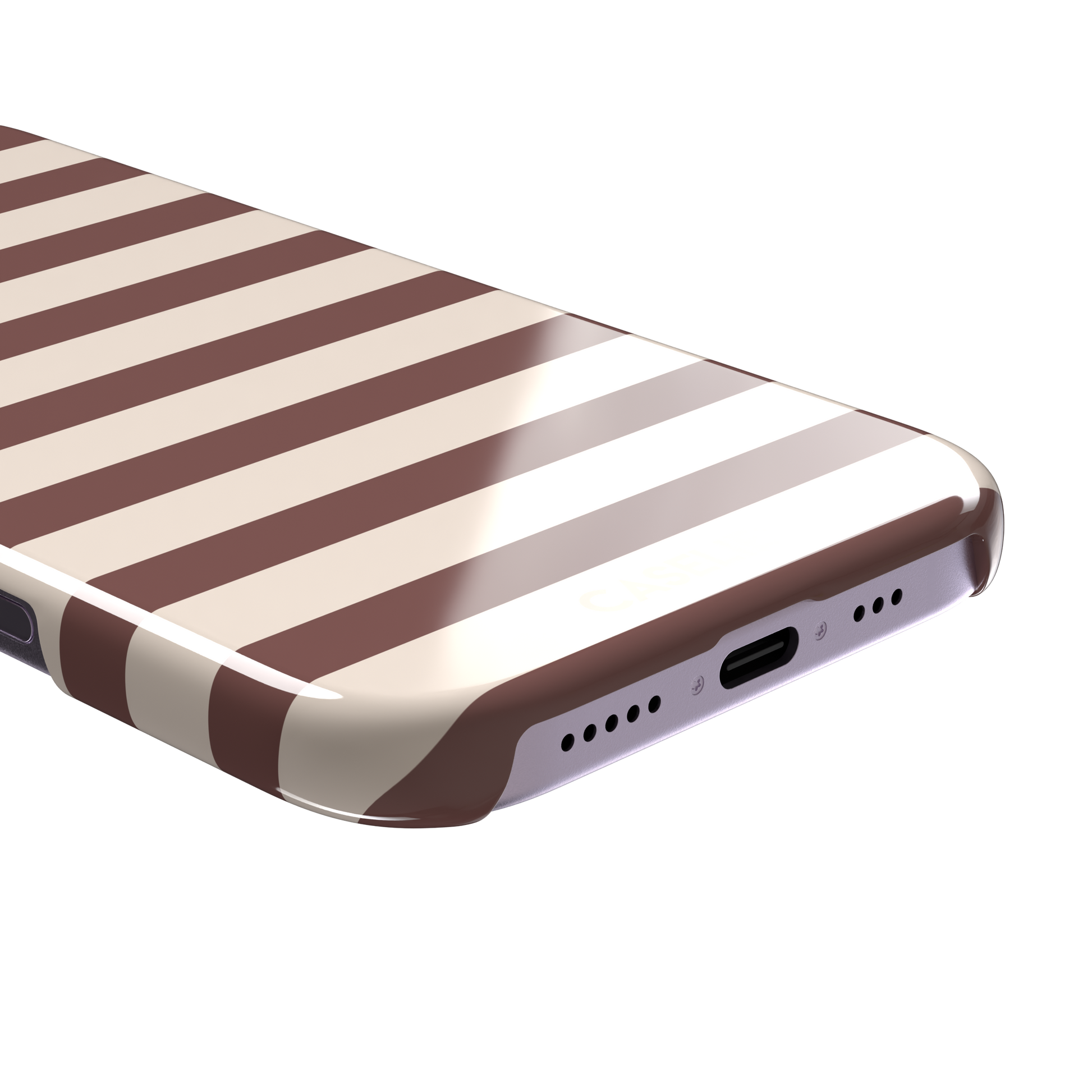 Horizontal Stripes phone case in warm mauve and cream bold horizontal bands, phone case by Caselier — snap case, charging port detail