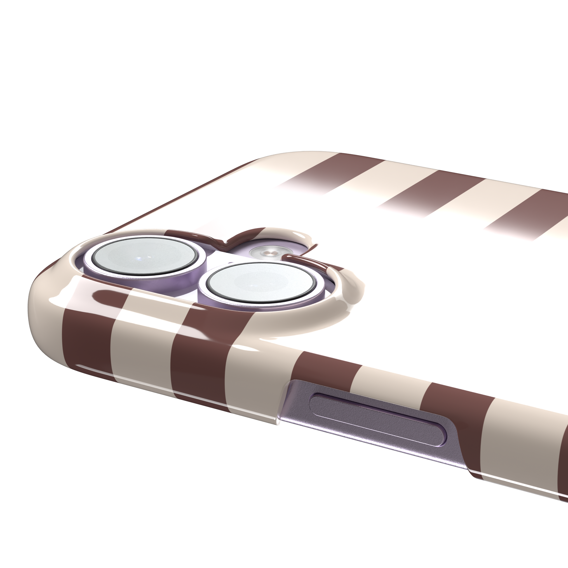 Horizontal Stripes phone case in warm mauve and cream bold horizontal bands, phone case by Caselier — snap case, volume buttons detail