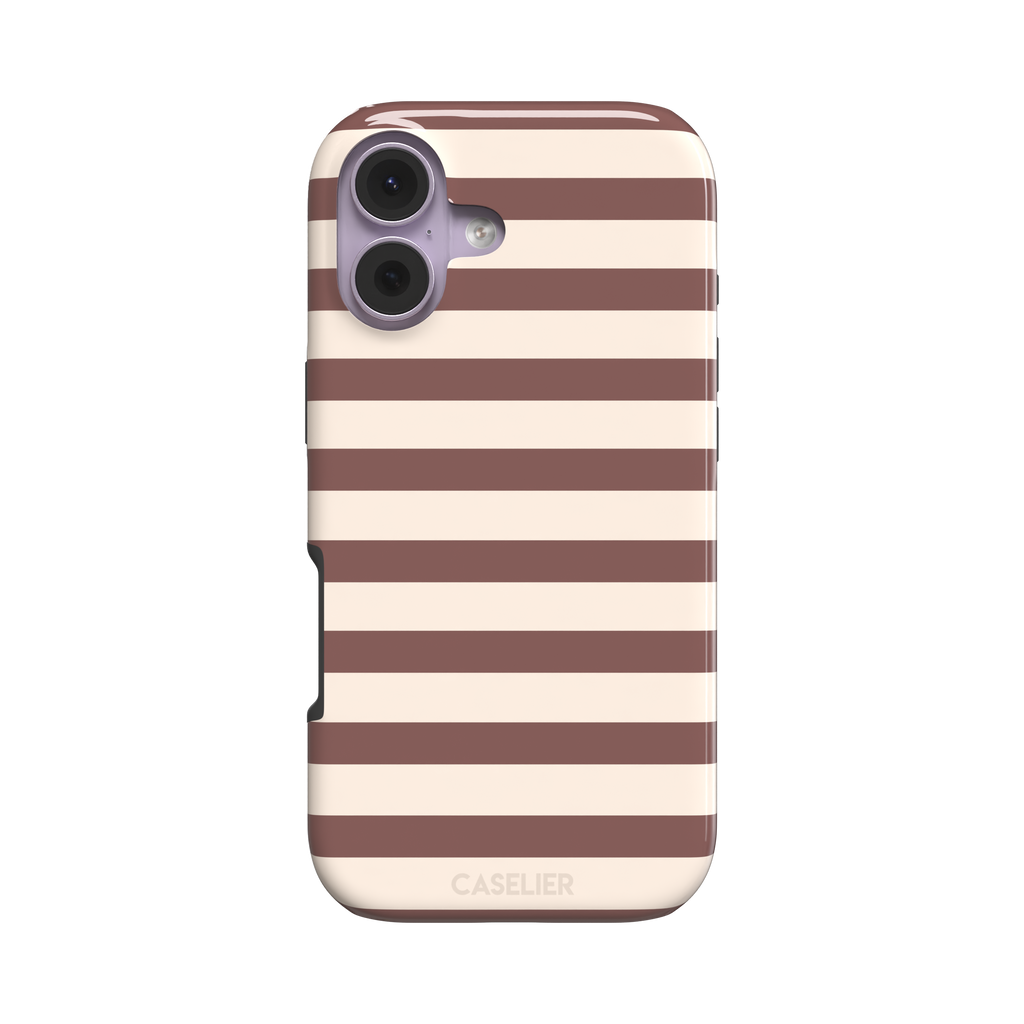 Horizontal Stripes phone case in warm mauve and cream bold horizontal bands, phone case by Caselier — tough case, front view