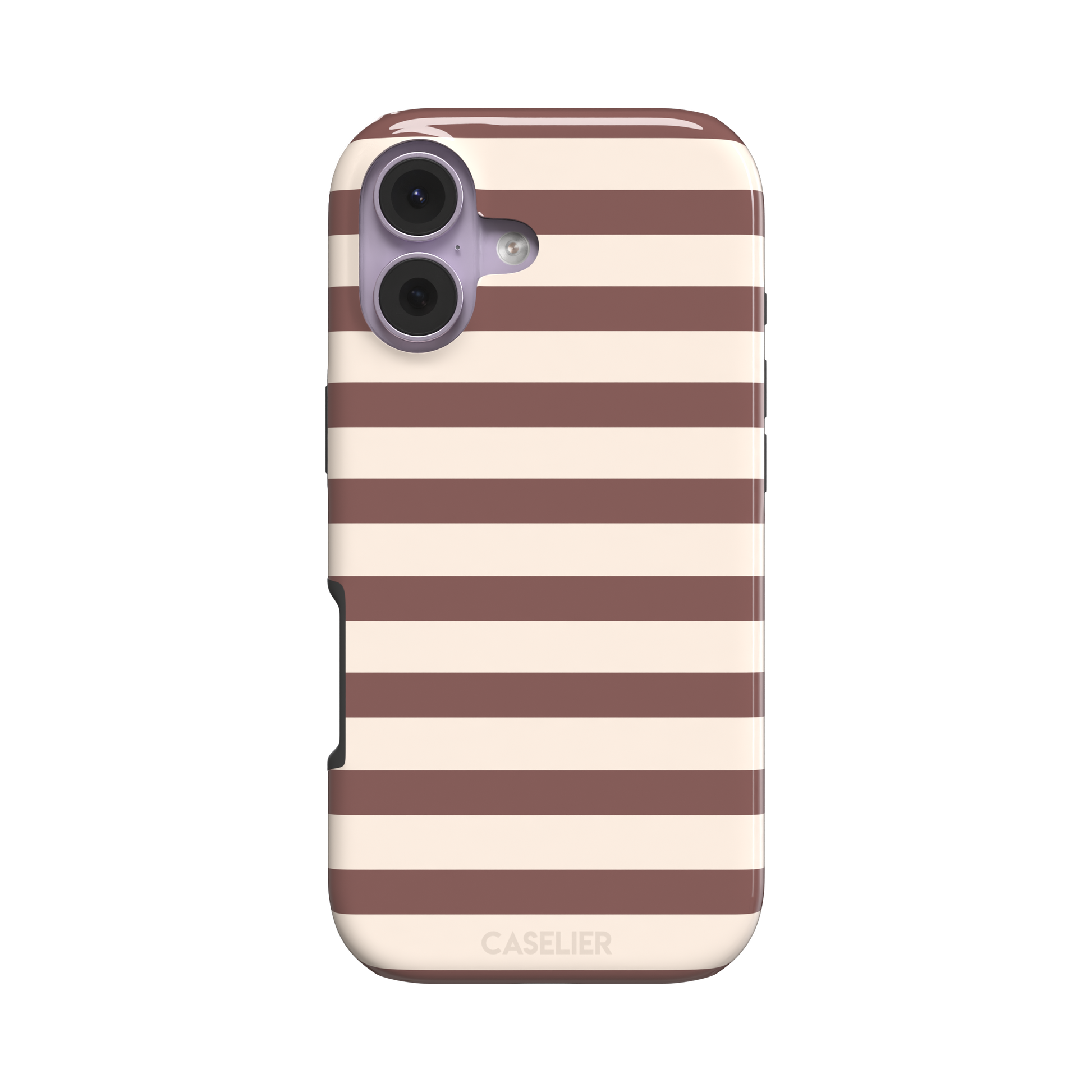 Horizontal Stripes phone case in warm mauve and cream bold horizontal bands, phone case by Caselier — tough case, front view