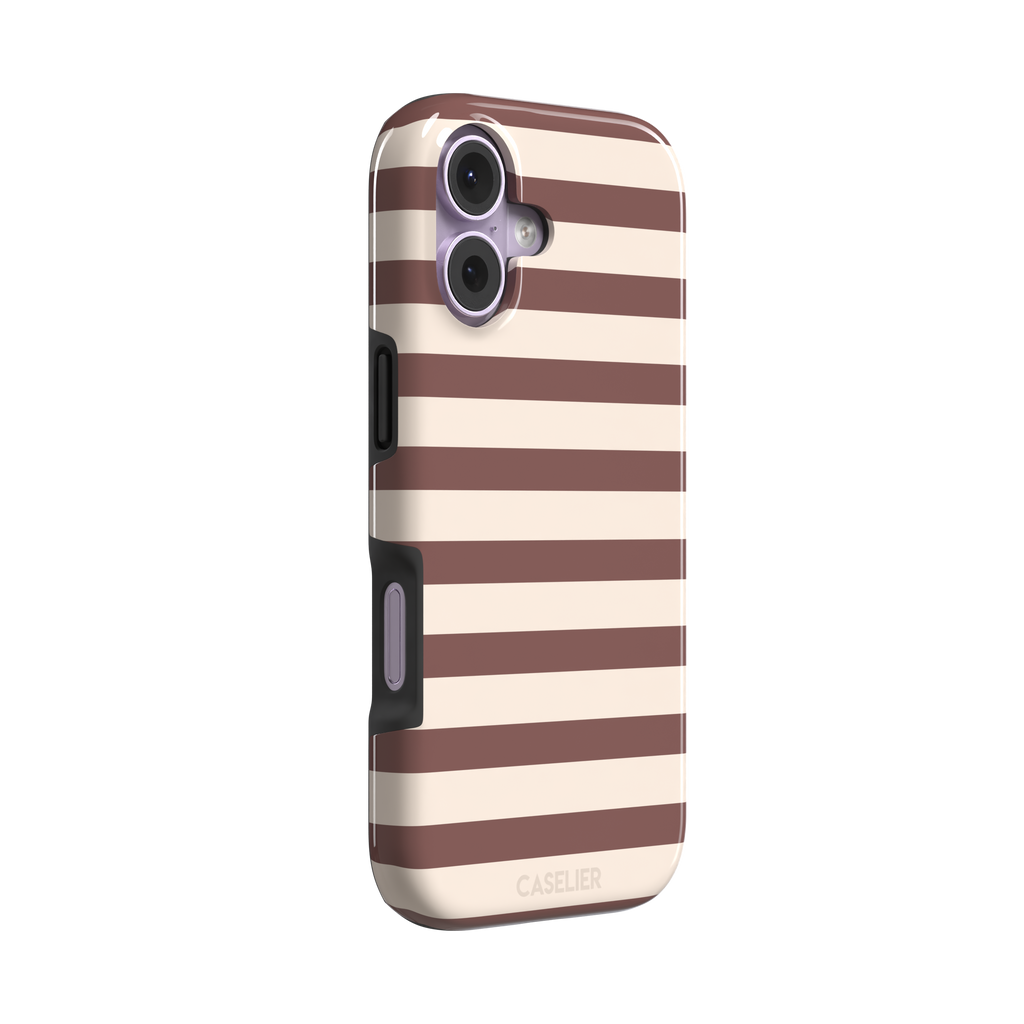 Horizontal Stripes phone case in warm mauve and cream bold horizontal bands, phone case by Caselier — tough case, left view