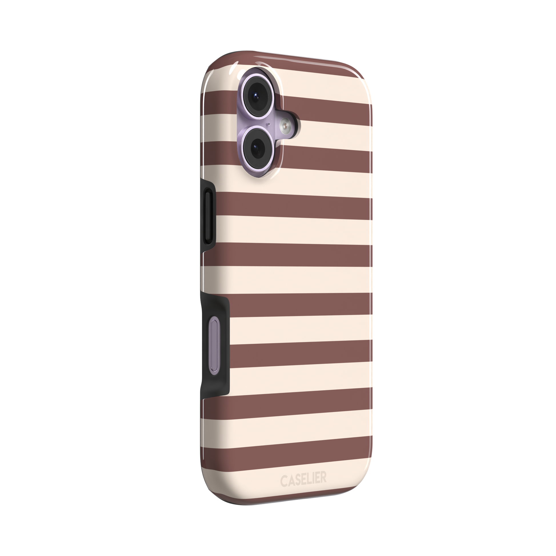 Horizontal Stripes phone case in warm mauve and cream bold horizontal bands, phone case by Caselier — tough case, left view