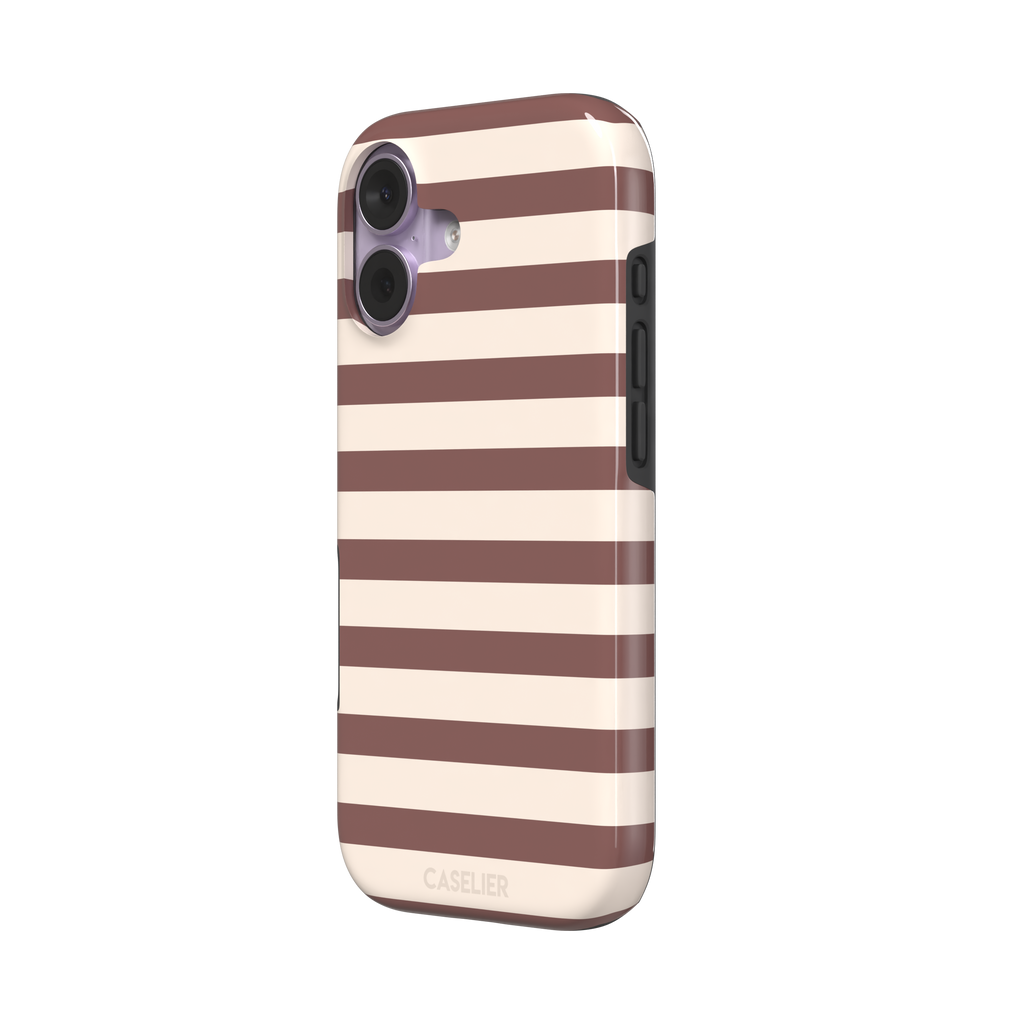 Horizontal Stripes phone case in warm mauve and cream bold horizontal bands, phone case by Caselier — tough case, right view