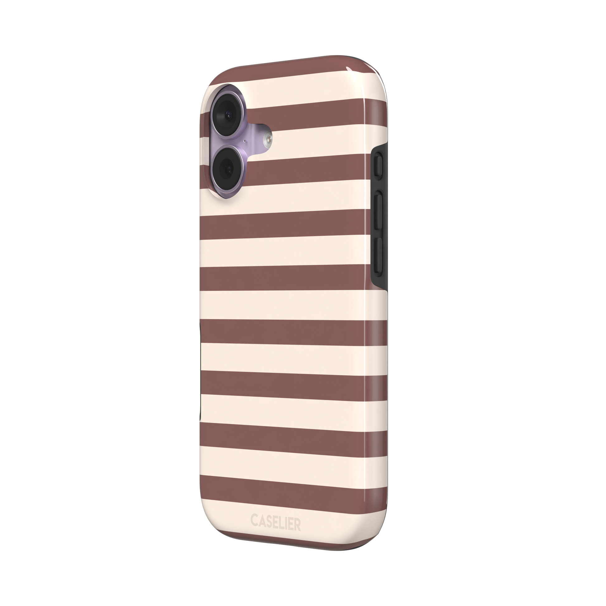 Horizontal Stripes phone case in warm mauve and cream bold horizontal bands, phone case by Caselier — tough case, right view