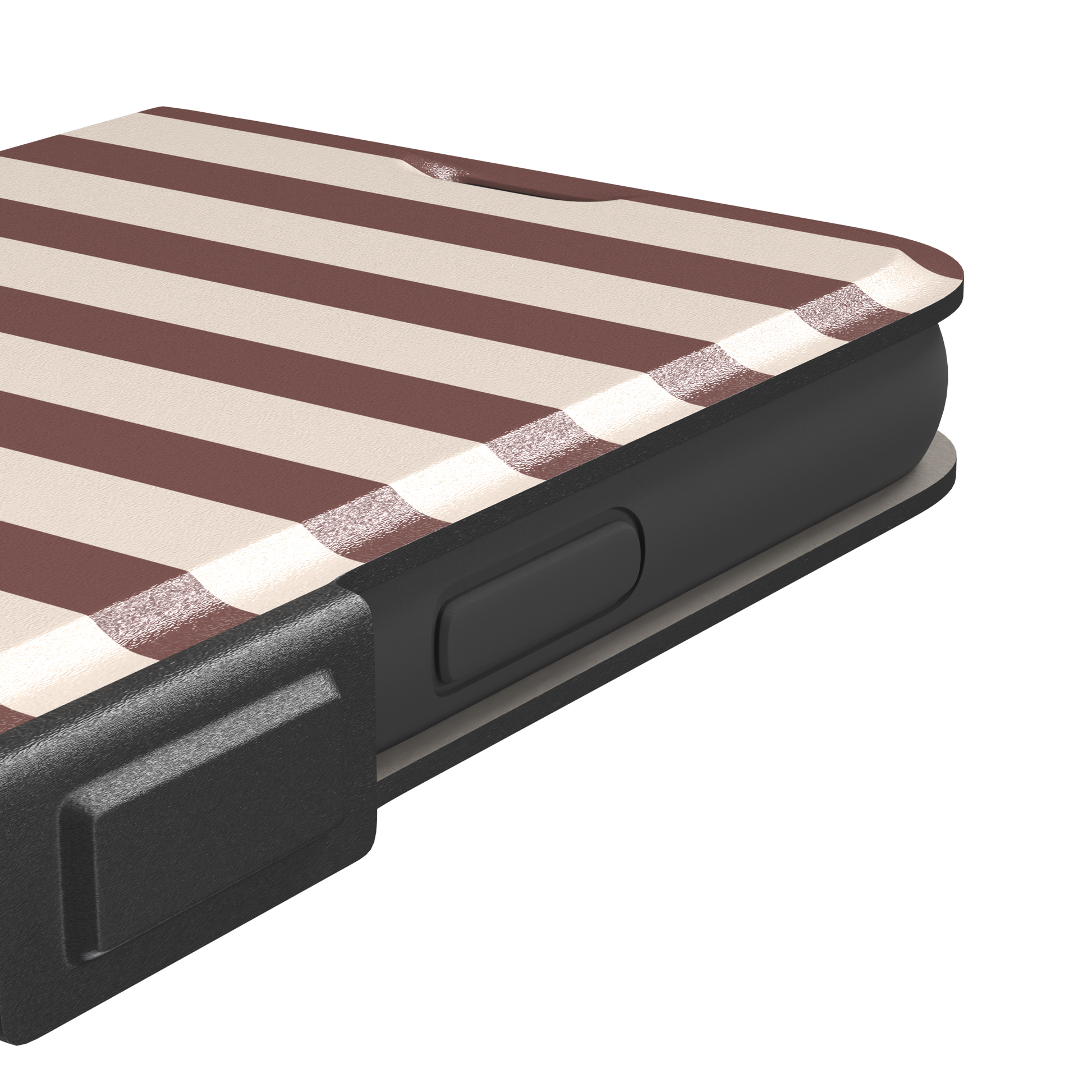 Horizontal Stripes phone case in warm mauve and cream bold horizontal bands, phone case by Caselier — wallet case, volume buttons detail