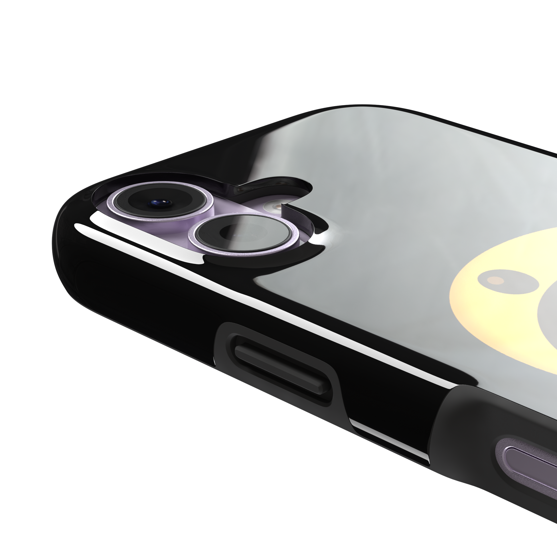 Hungry phone case featuring a bold yellow wide-mouthed screaming emoji on a matte black background, phone case by Caselier — tough case, volume buttons detail