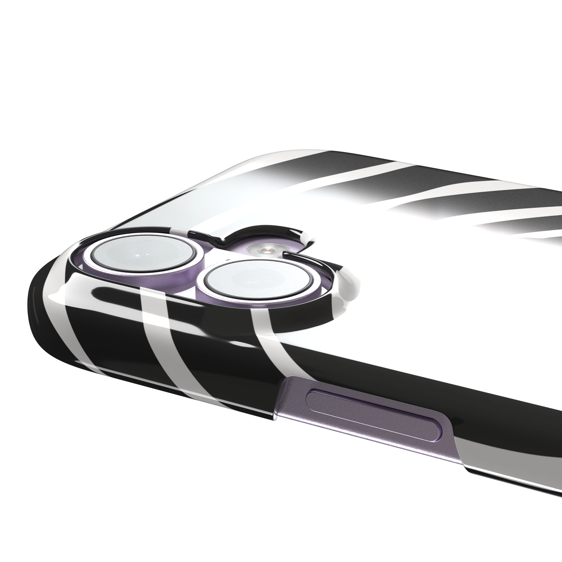 Hypnotized phone case in high-contrast black and white variant, showing the same anime girl with spiral eyes against bold graphic concentric rings, phone case by Caselier — snap case, volume buttons detail