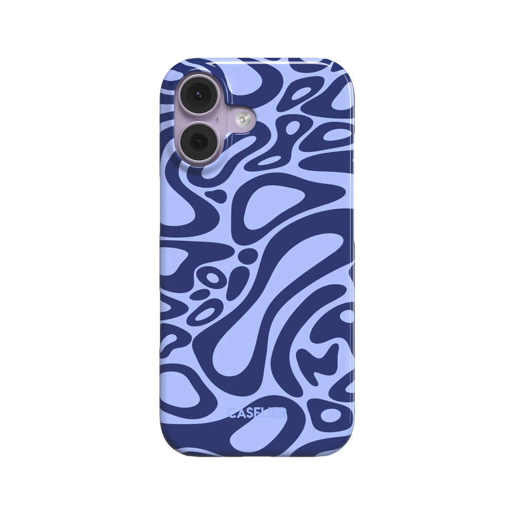Lando Norris phone case in periwinkle blue and navy abstract swirl pattern with fluid organic shapes across the full case, phone case by Caselier - snap case, front view | Caselier