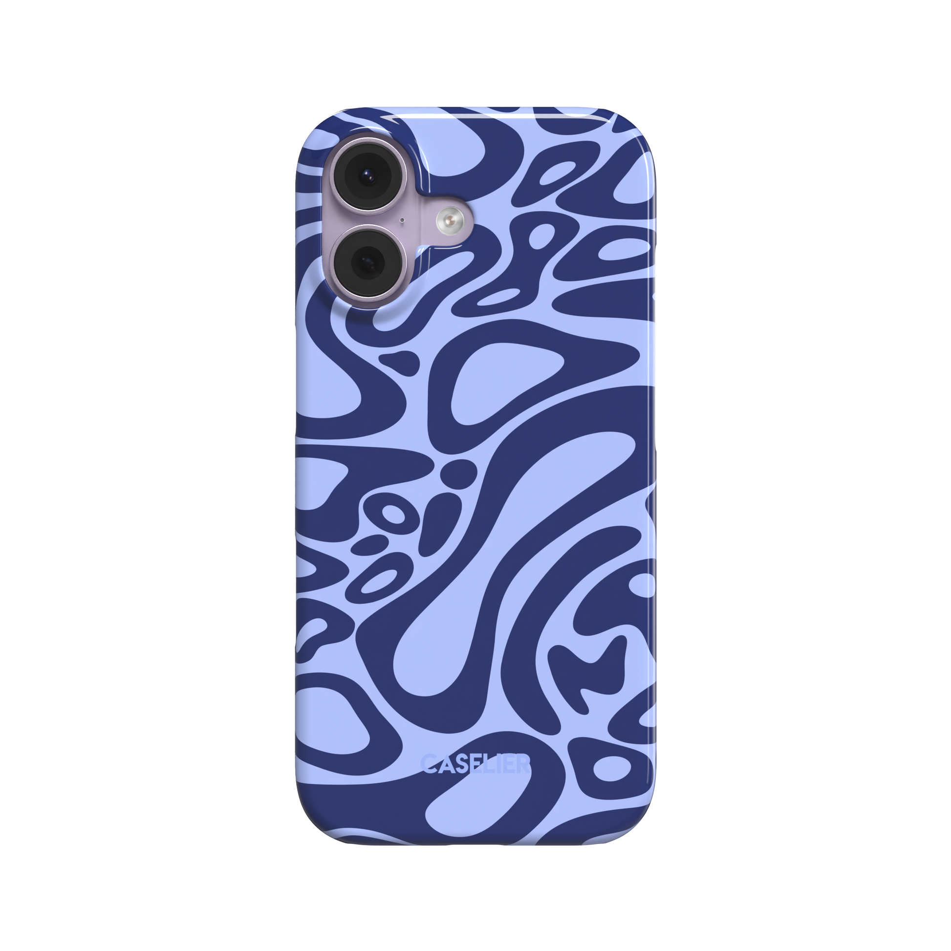 Lando Norris phone case in periwinkle blue and navy abstract swirl pattern with fluid organic shapes across the full case, phone case by Caselier - snap case, front view | Caselier