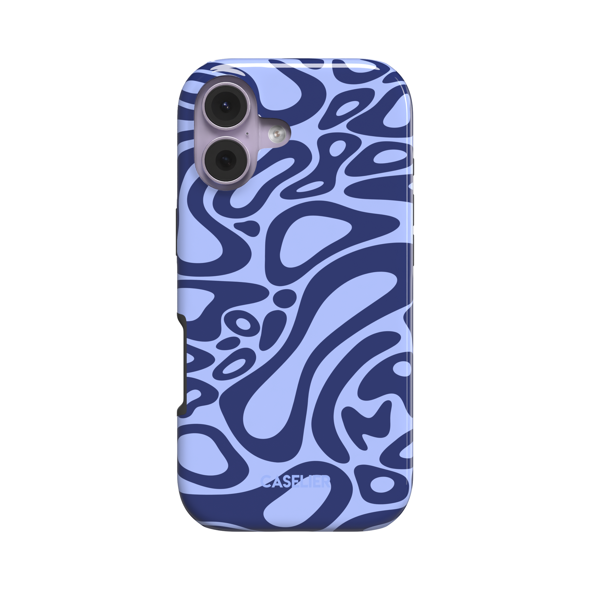 Lando Norris phone case in periwinkle blue and navy abstract swirl pattern with fluid organic shapes across the full case, phone case by Caselier - tough case, front view | Caselier