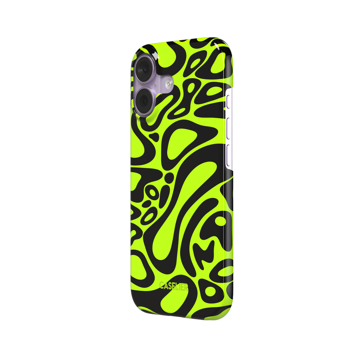 Lando Norris, neon green and black liquid swirl abstract pattern, snap case, right view, phone case by Caselier