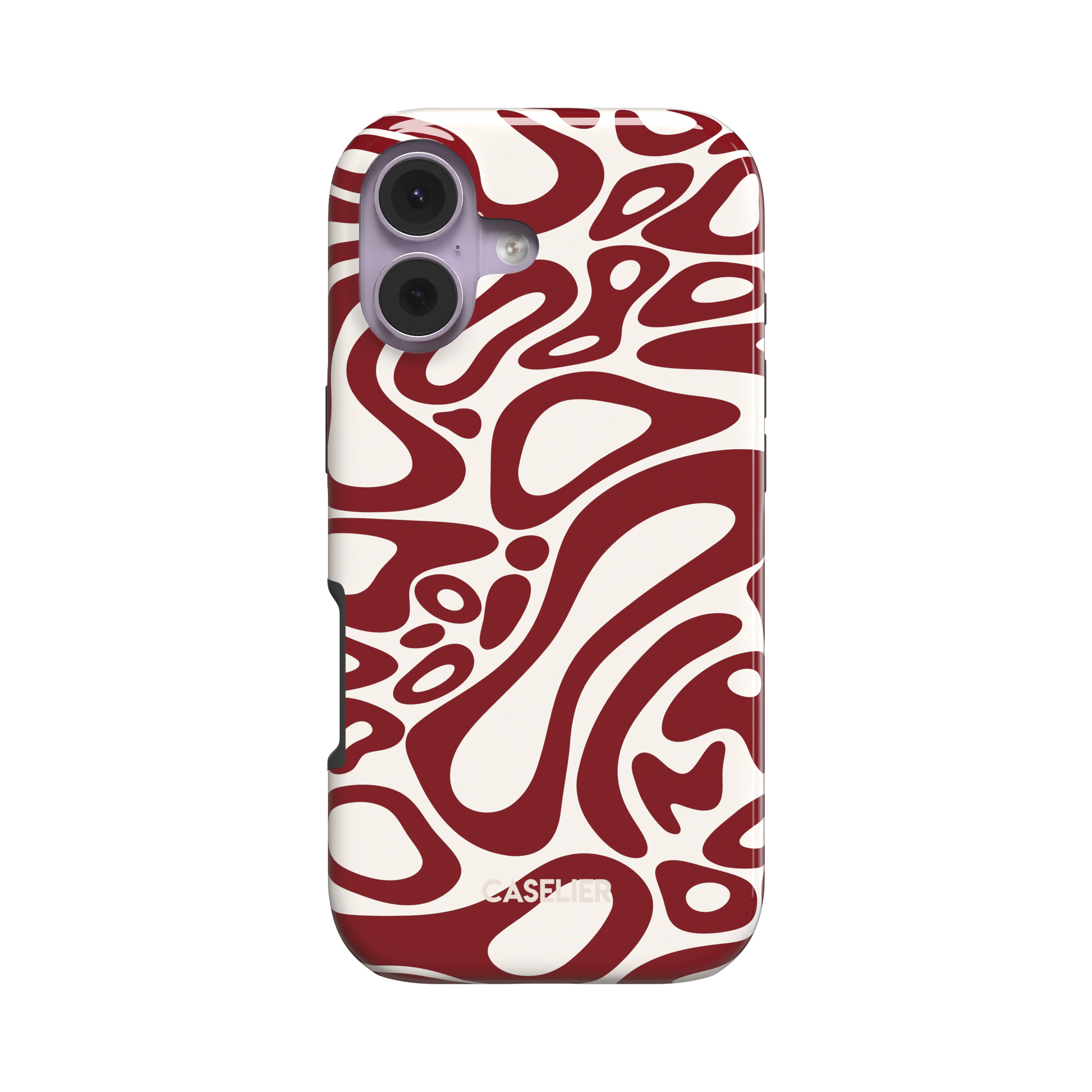 Lando Norris phone case in deep red and off-white abstract swirl pattern with bold fluid curves covering the entire case, phone case by Caselier - tough case, front view | Caselier