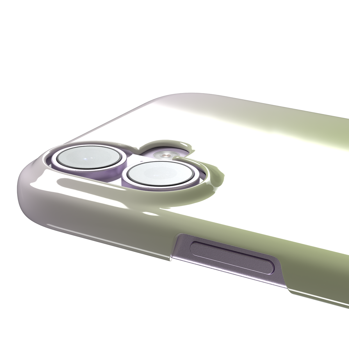 Matcha, soft green gradient glow fading into pale cream, dreamy aura effect, snap case, volume buttons detail, phone case by Caselier