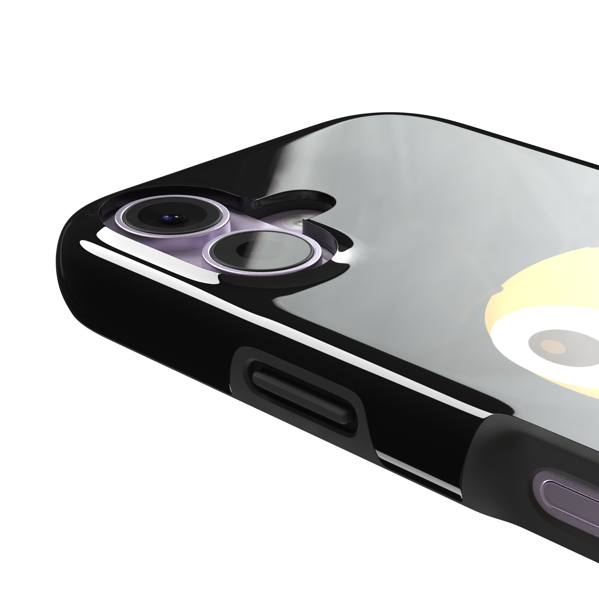 Moments Before Disaster phone case featuring a large flushed emoji face with wide eyes and rosy cheeks on a matte black background, phone case by Caselier — tough case, volume buttons detail