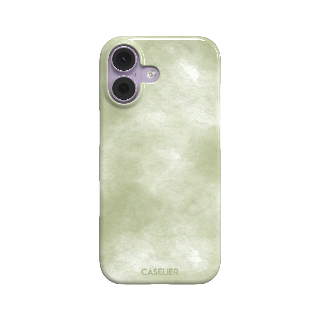 Moss soft sage green watercolor wash phone case, by Caselier — snap case, front view