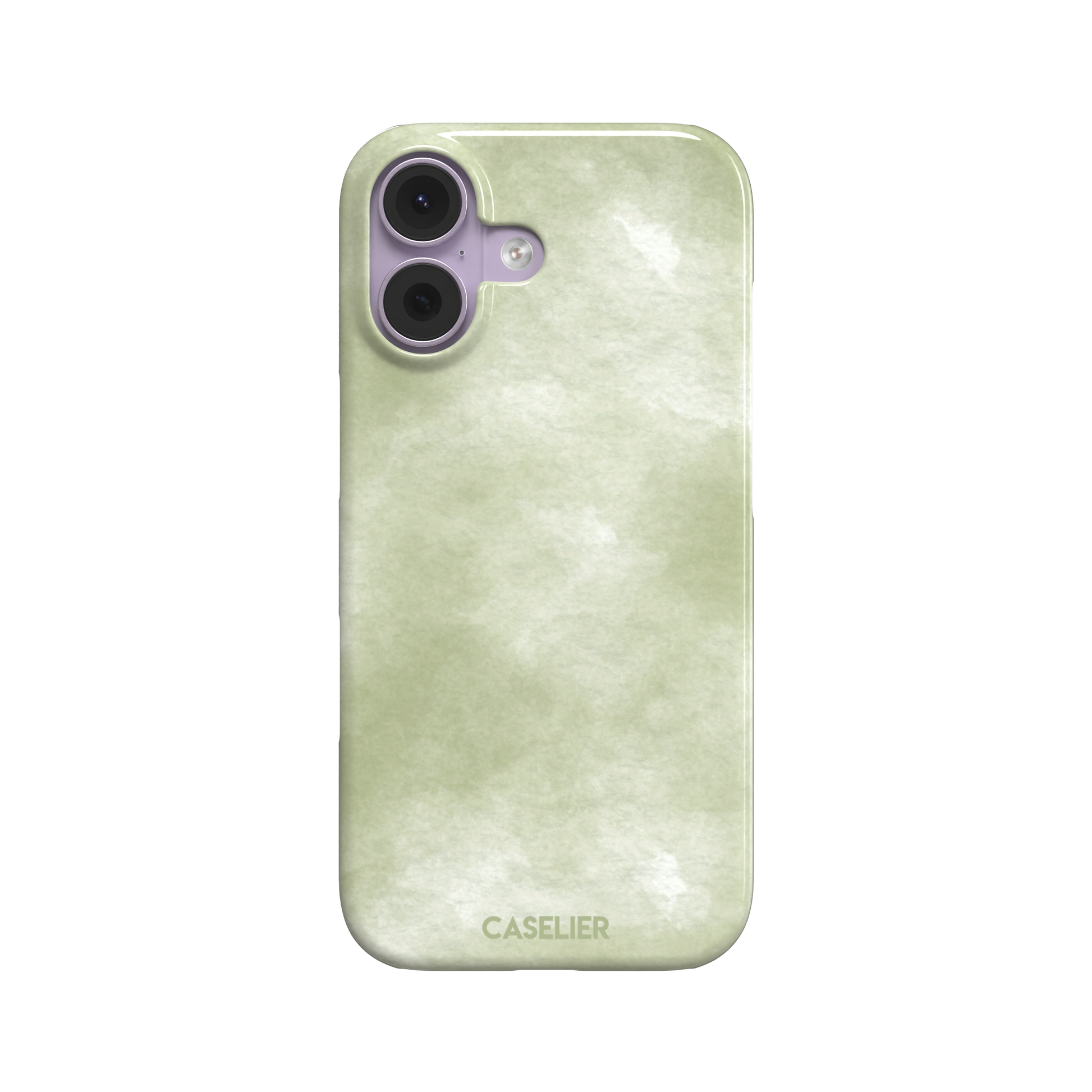 Moss soft sage green watercolor wash phone case, by Caselier — snap case, front view