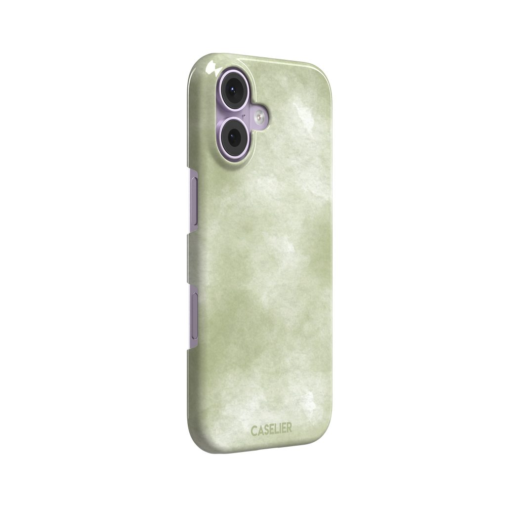 Moss soft sage green watercolor wash phone case, by Caselier — snap case, left view