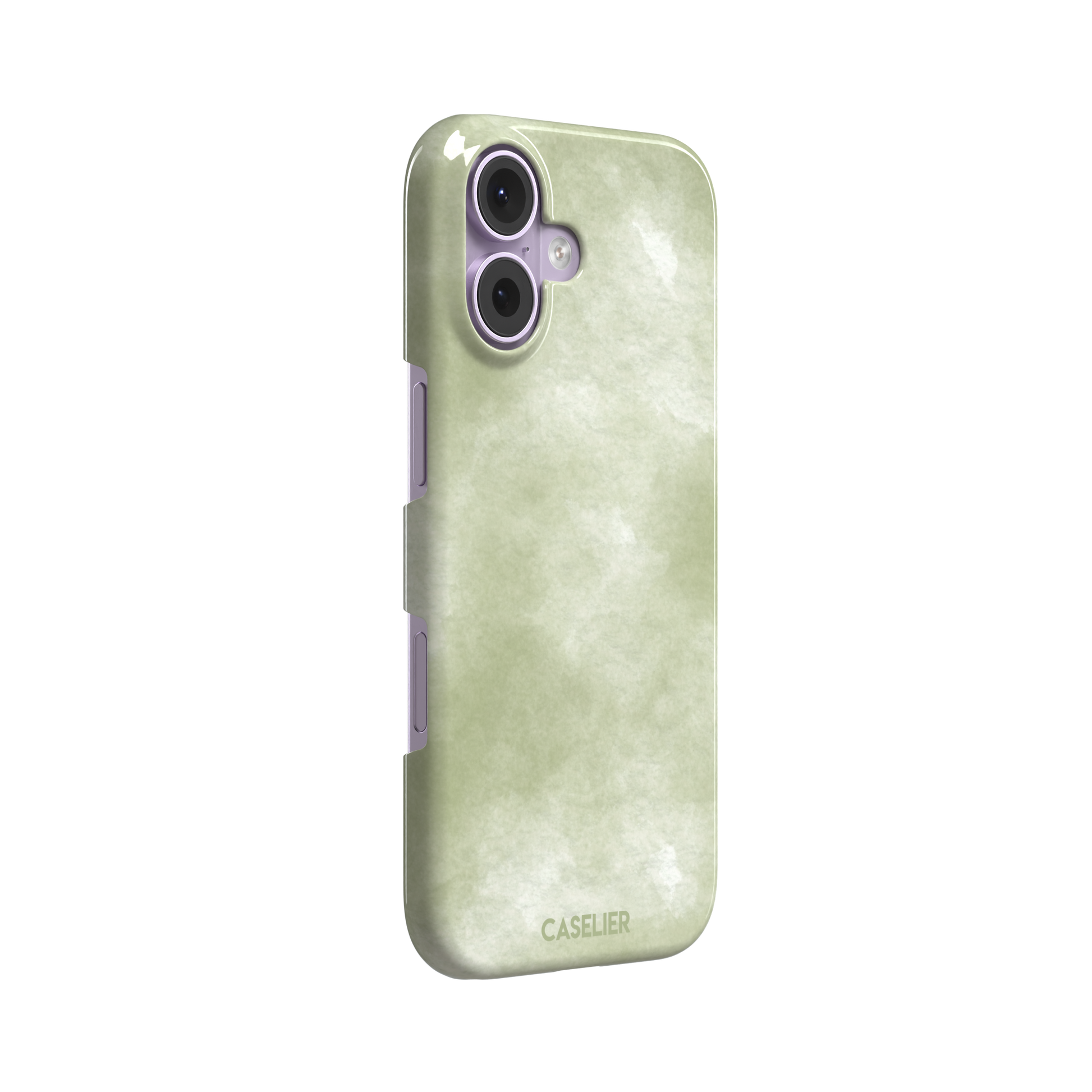 Moss soft sage green watercolor wash phone case, by Caselier — snap case, left view