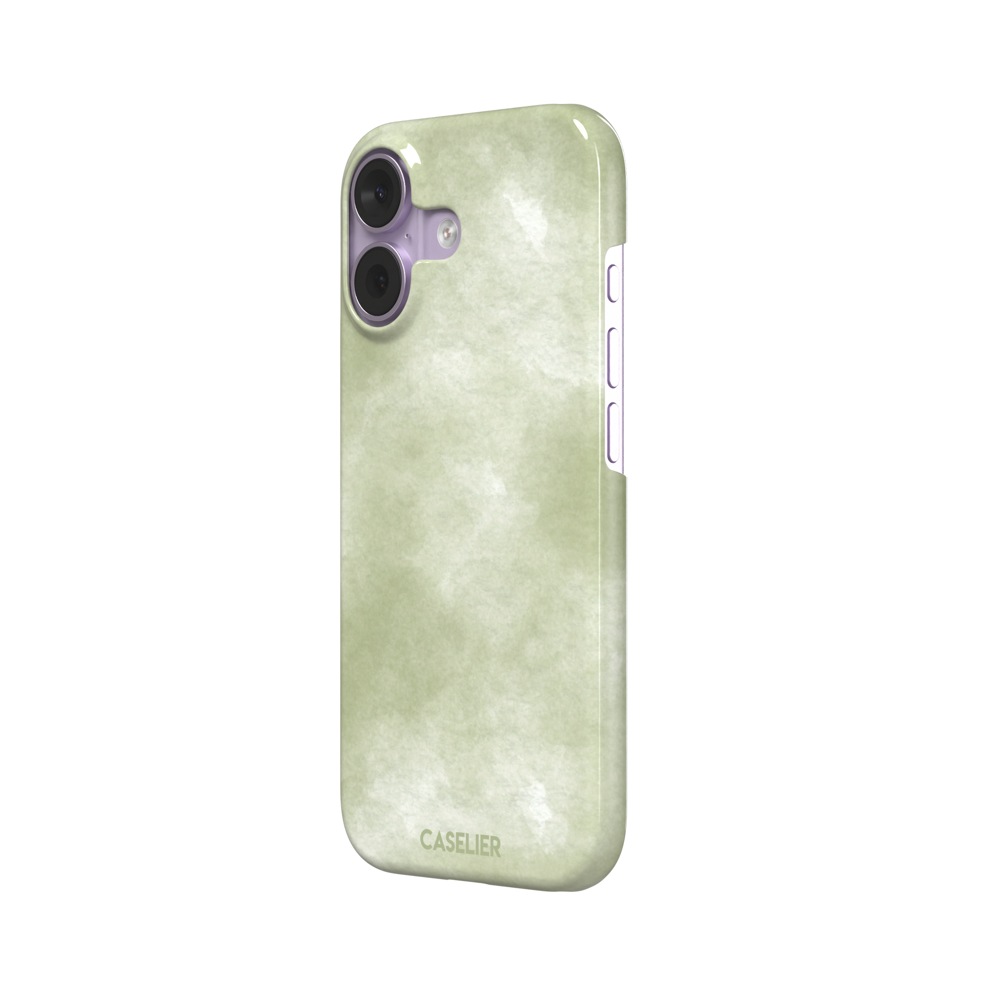 Moss soft sage green watercolor wash phone case, by Caselier — snap case, right view