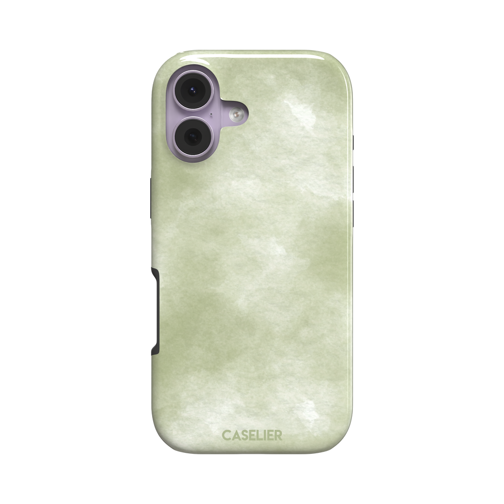 Moss soft sage green watercolor wash phone case, by Caselier — tough case, front view