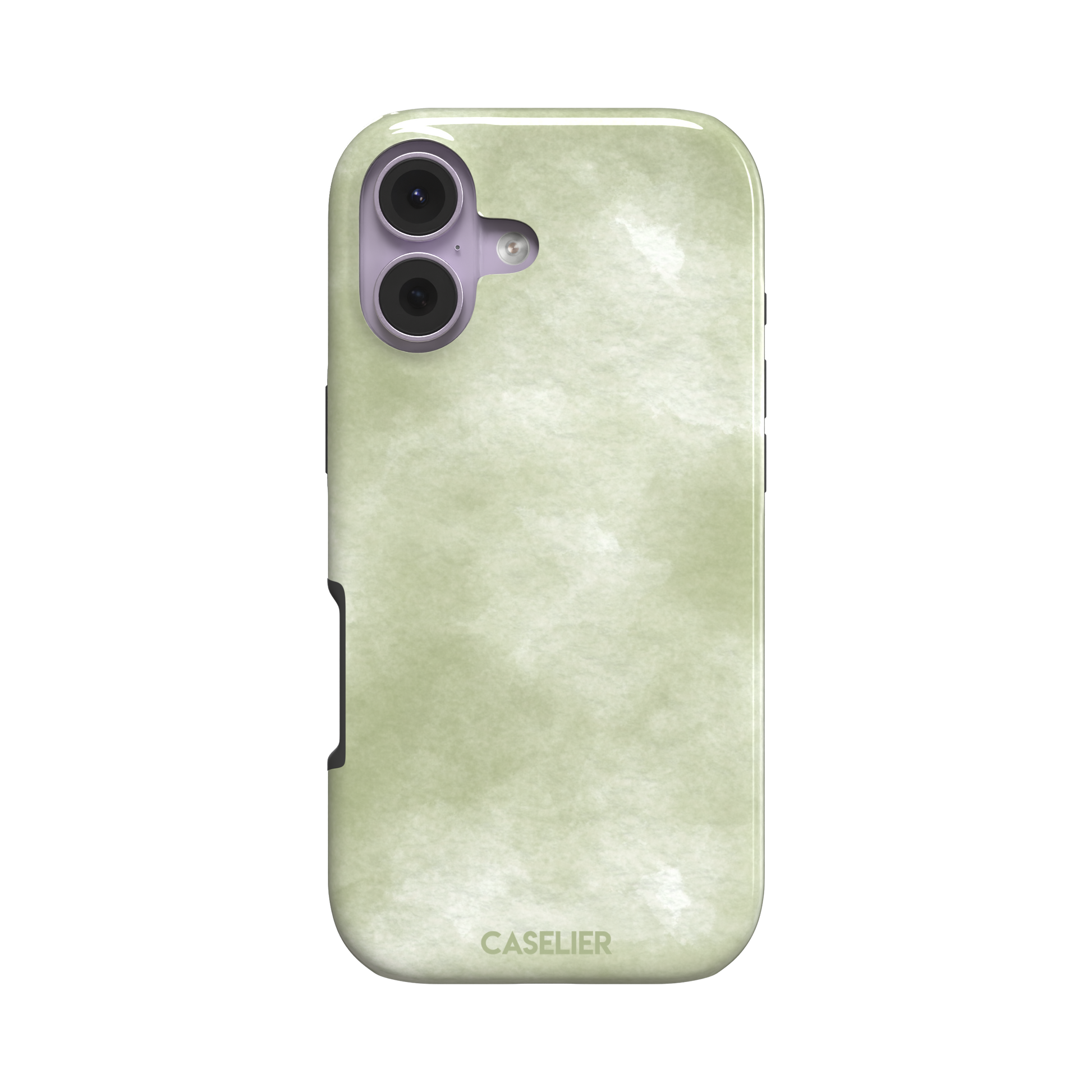 Moss soft sage green watercolor wash phone case, by Caselier — tough case, front view