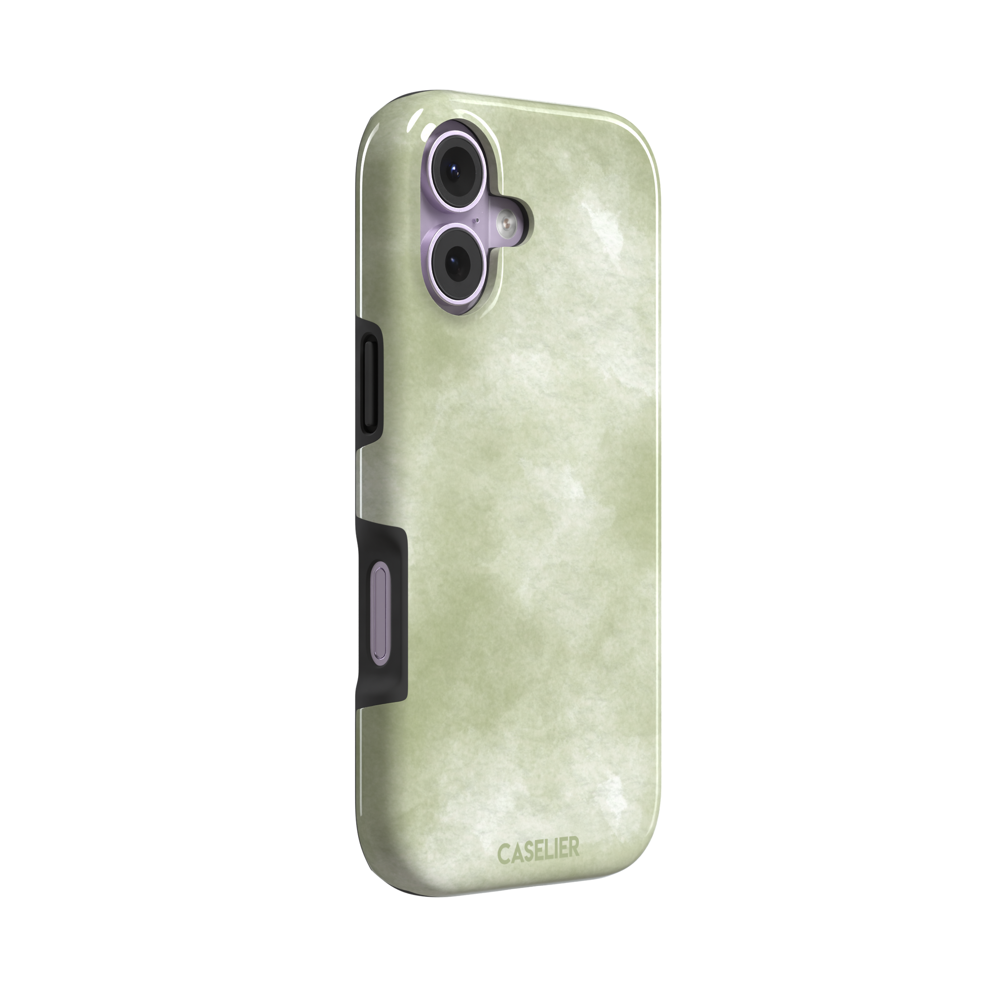 Moss soft sage green watercolor wash phone case, by Caselier — tough case, left view