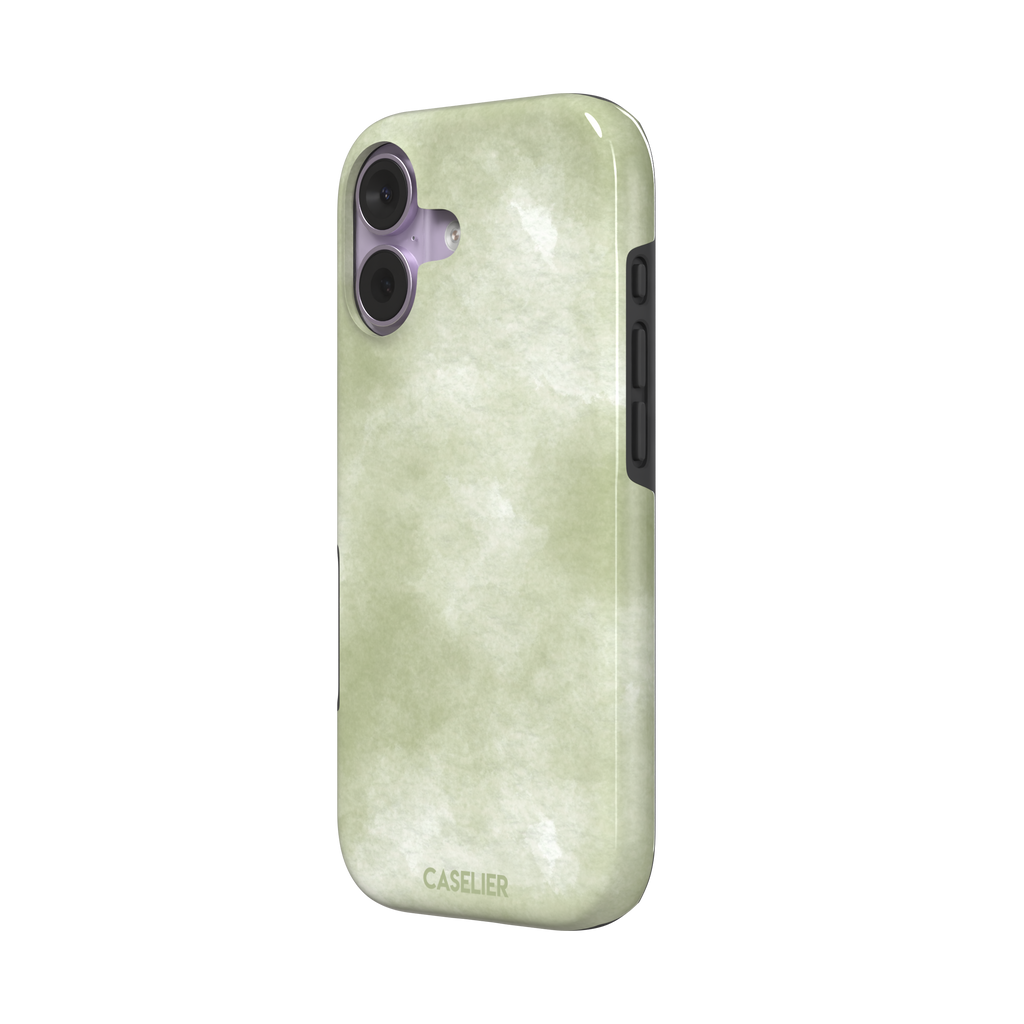 Moss soft sage green watercolor wash phone case, by Caselier — tough case, right view