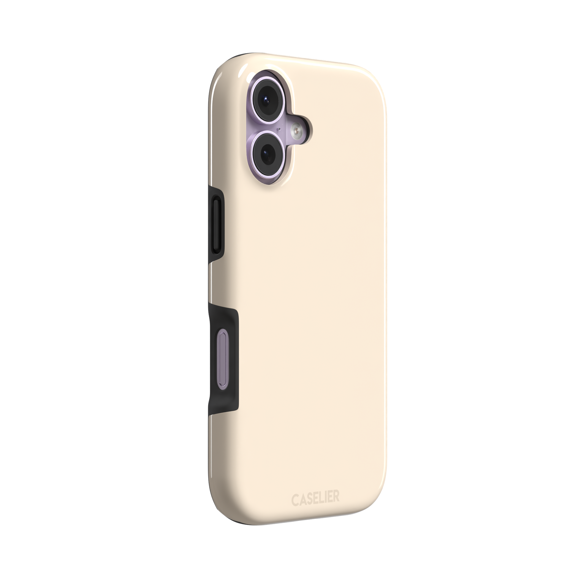 Solid warm cream phone case with soft matte finish on iPhone, phone case by Caselier — tough case, left view