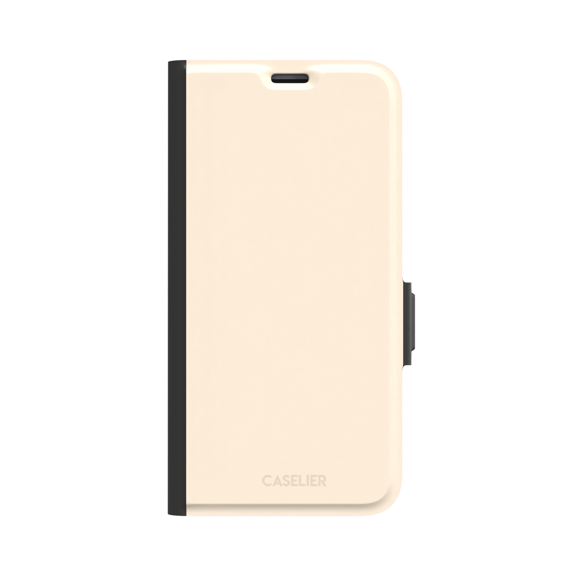 Solid warm cream phone case with soft matte finish on iPhone, phone case by Caselier — wallet case, front view