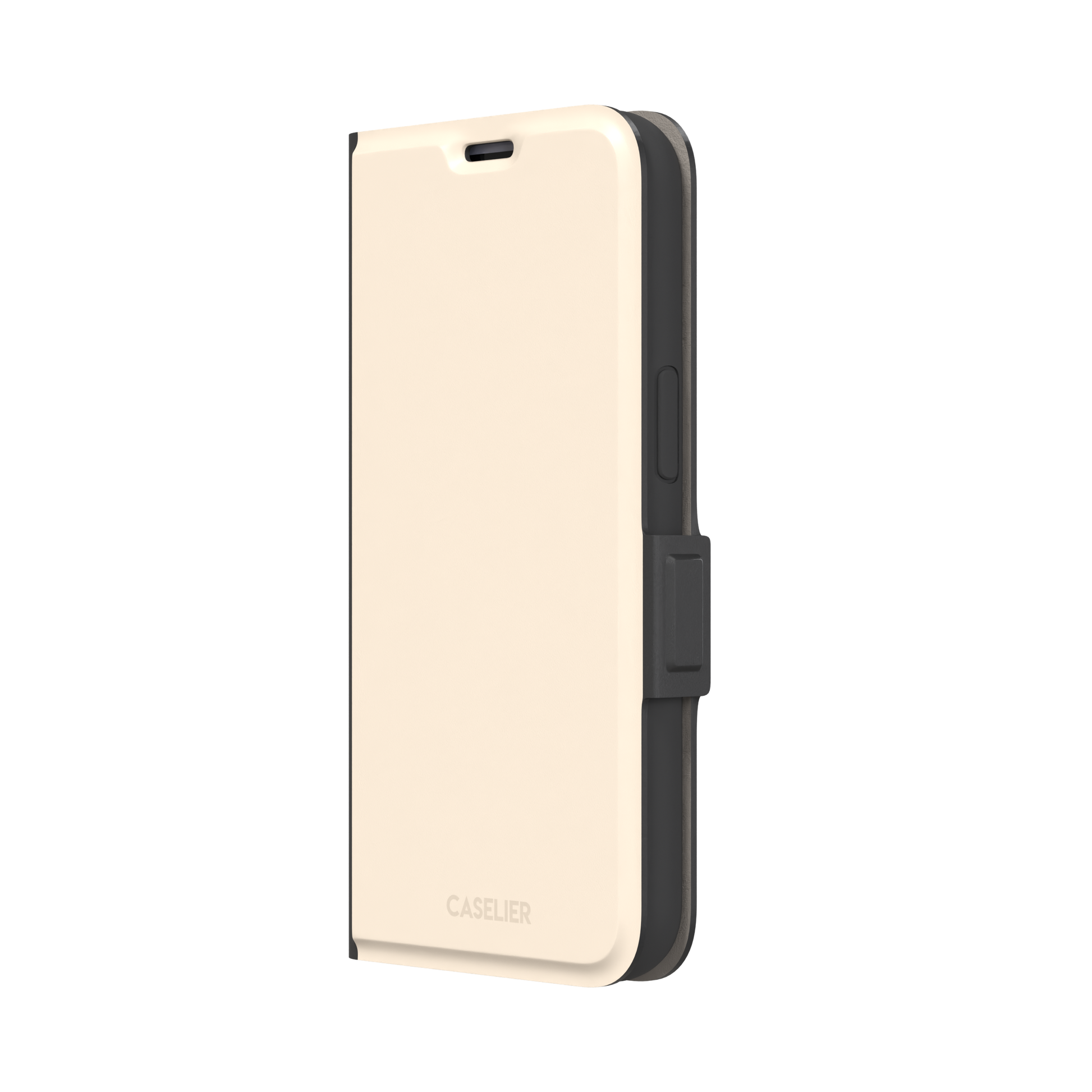 Solid warm cream phone case with soft matte finish on iPhone, phone case by Caselier — wallet case, right view