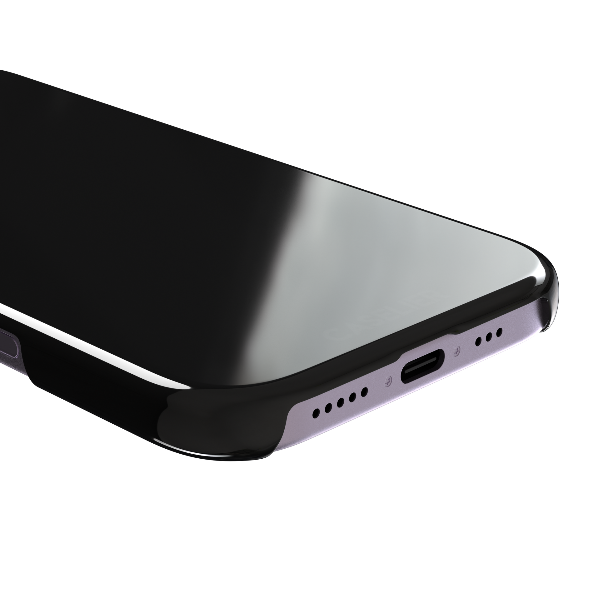 Solid matte black phone case with smooth minimal finish on iPhone, phone case by Caselier — snap case, charging port detail