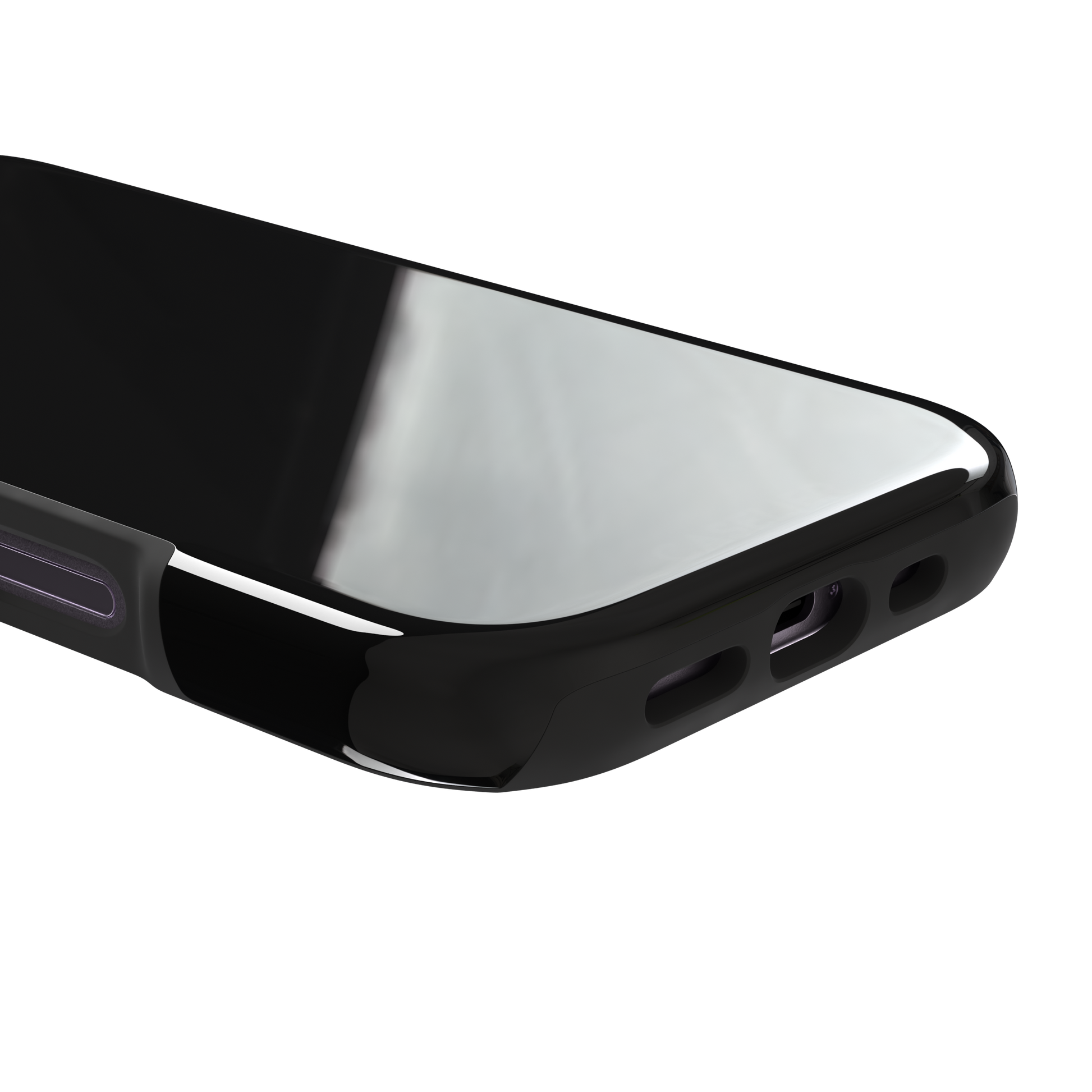 Solid matte black phone case with smooth minimal finish on iPhone, phone case by Caselier — tough case, charging port detail