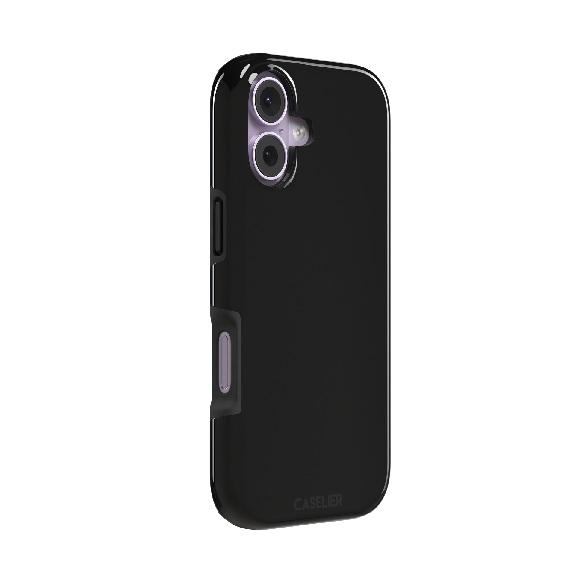 Solid matte black phone case with smooth minimal finish on iPhone, phone case by Caselier — tough case, left view