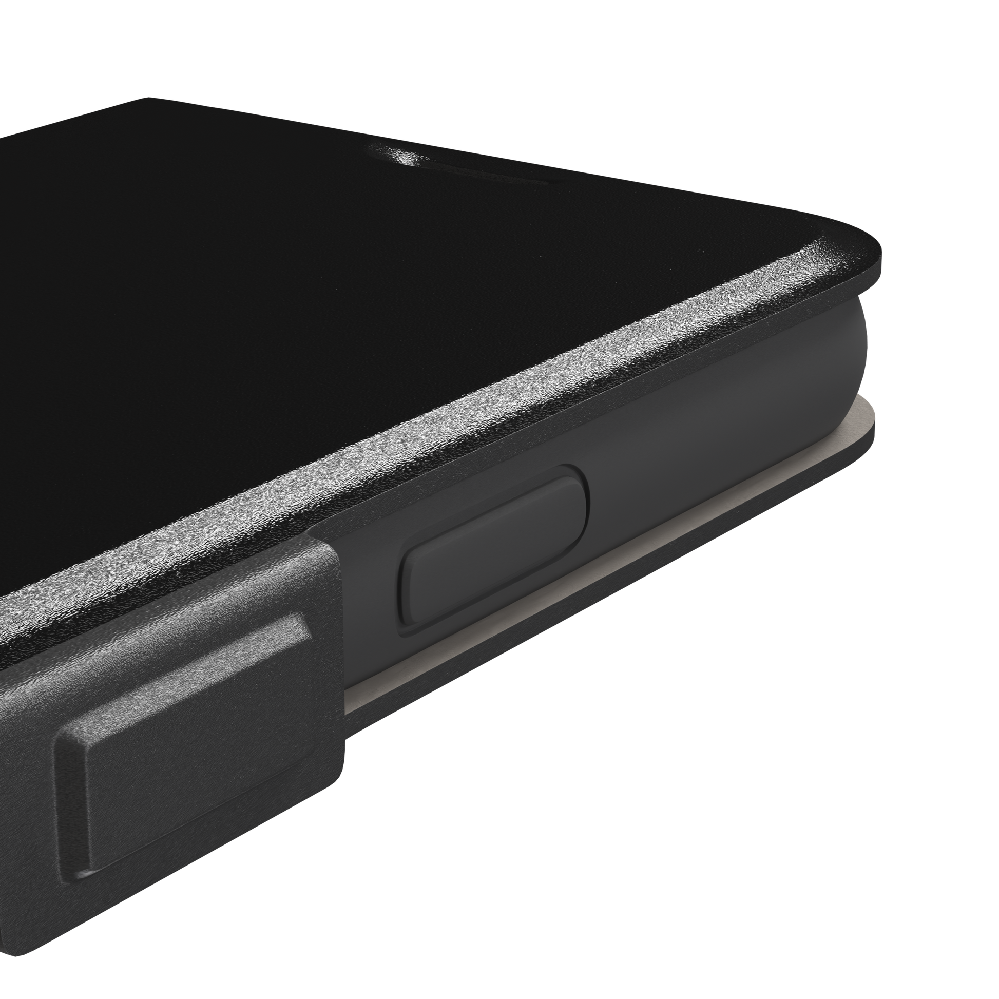 Solid matte black phone case with smooth minimal finish on iPhone, phone case by Caselier — wallet case, volume buttons detail