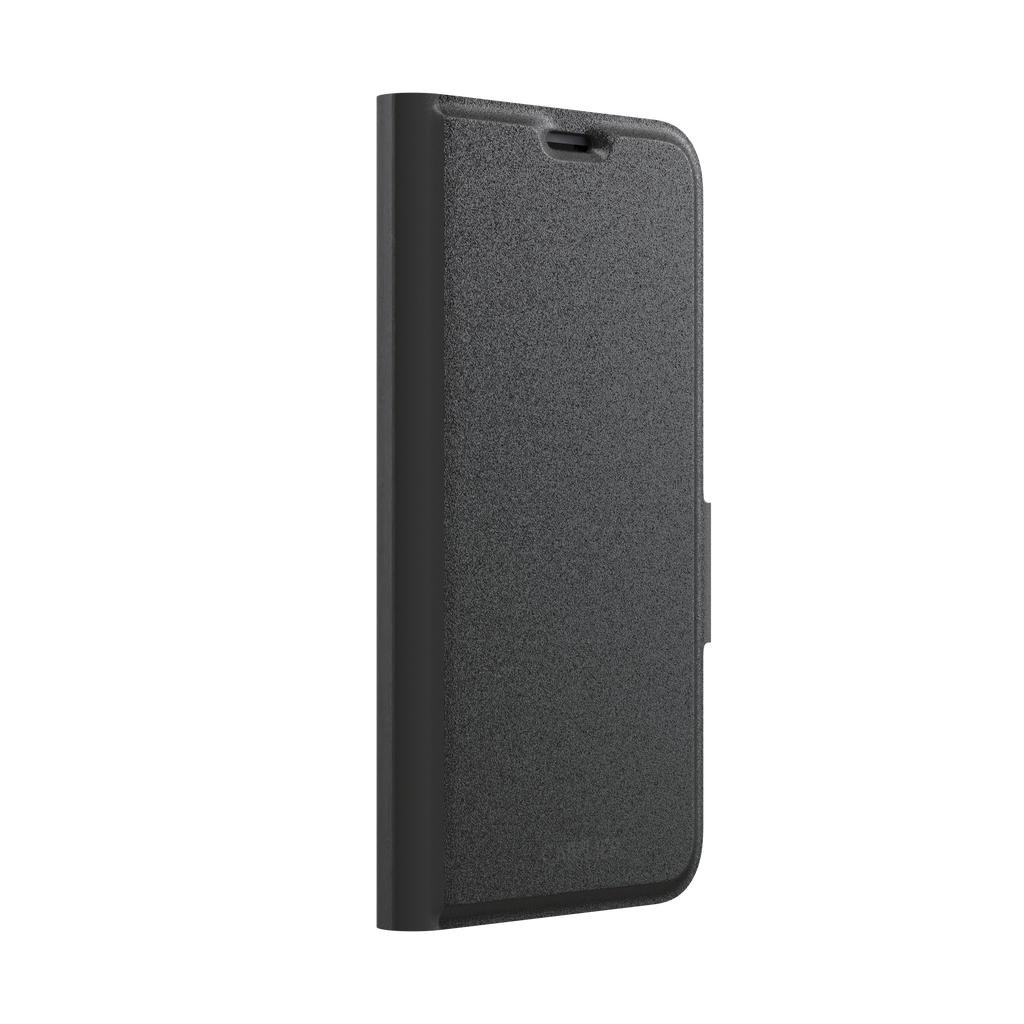 Solid matte black phone case with smooth minimal finish on iPhone, phone case by Caselier — wallet case, left view