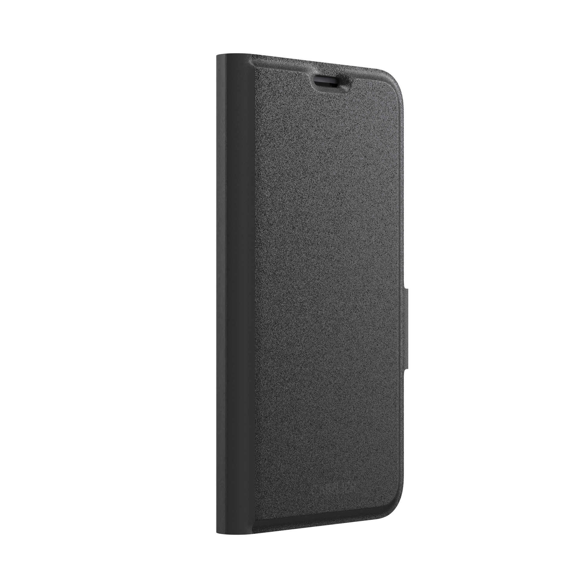 Solid matte black phone case with smooth minimal finish on iPhone, phone case by Caselier — wallet case, left view