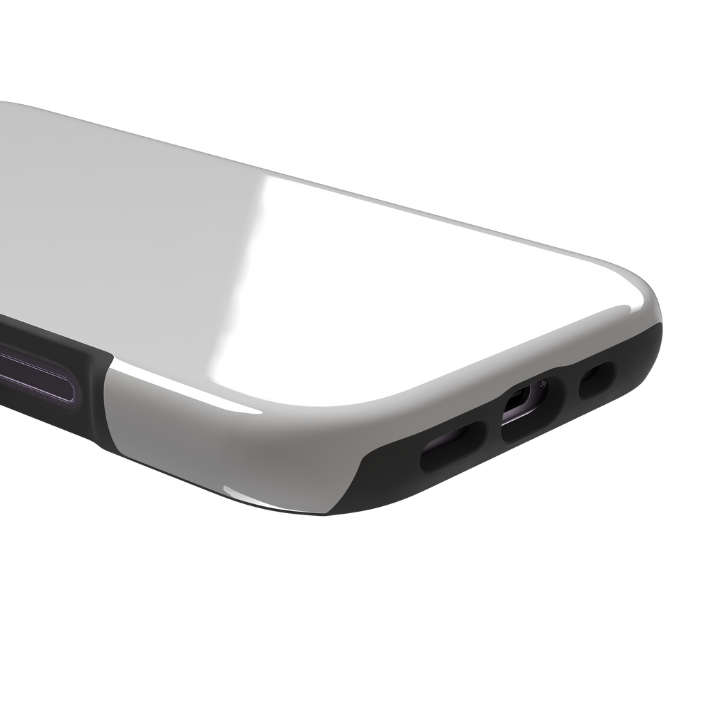 Solid light silver-grey phone case with minimal matte finish on iPhone, phone case by Caselier — tough case, charging port detail